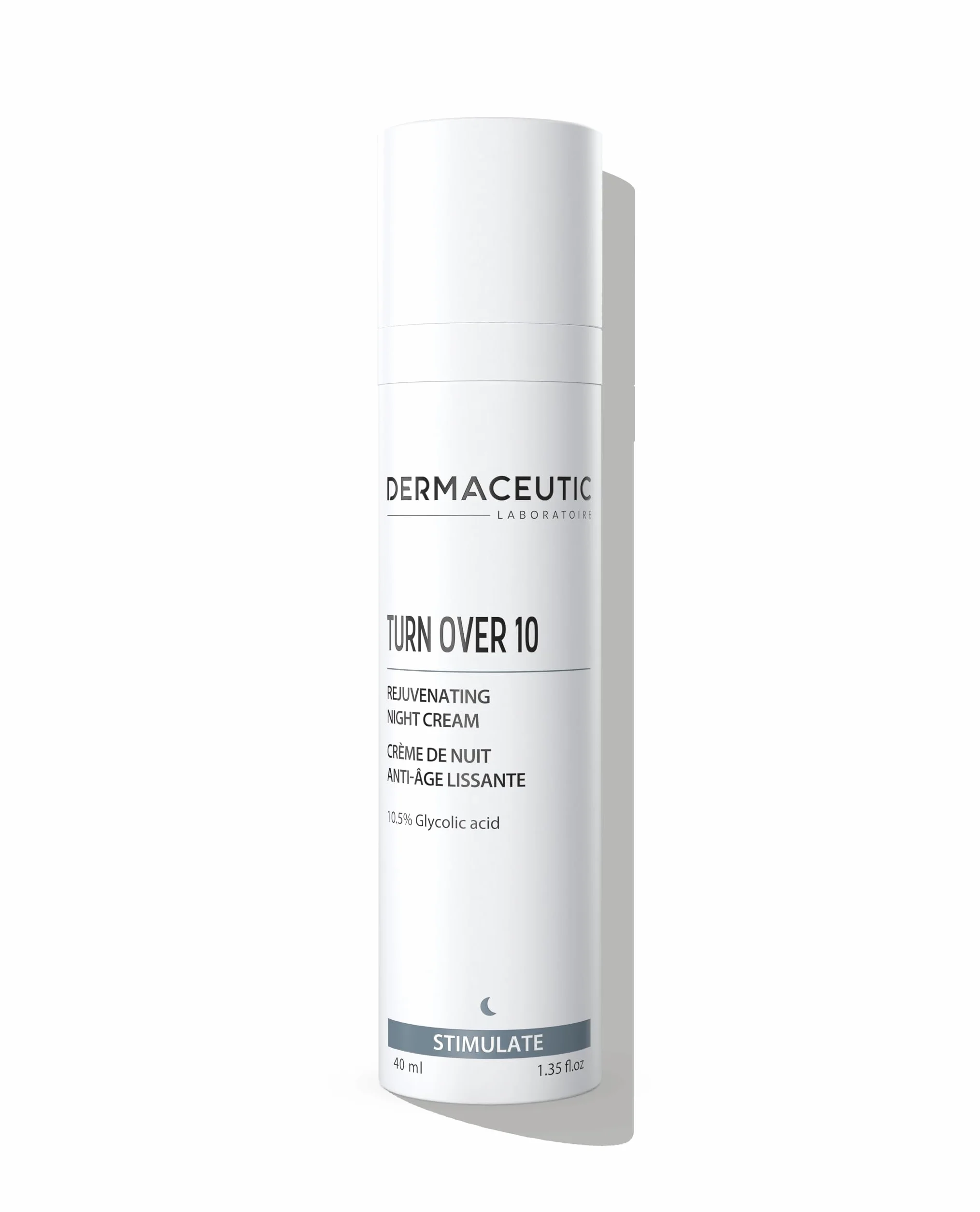 Turn Over 10 | Crème de Nuit Anti-Âge | 10,5% de Solution d'Acide Glycolique AHA | Exfoliant Visage Anti-Rides & Taches, Imperfections & Impuretés | Soin Lissant & Purifiant | 40ml | Dermaceutic