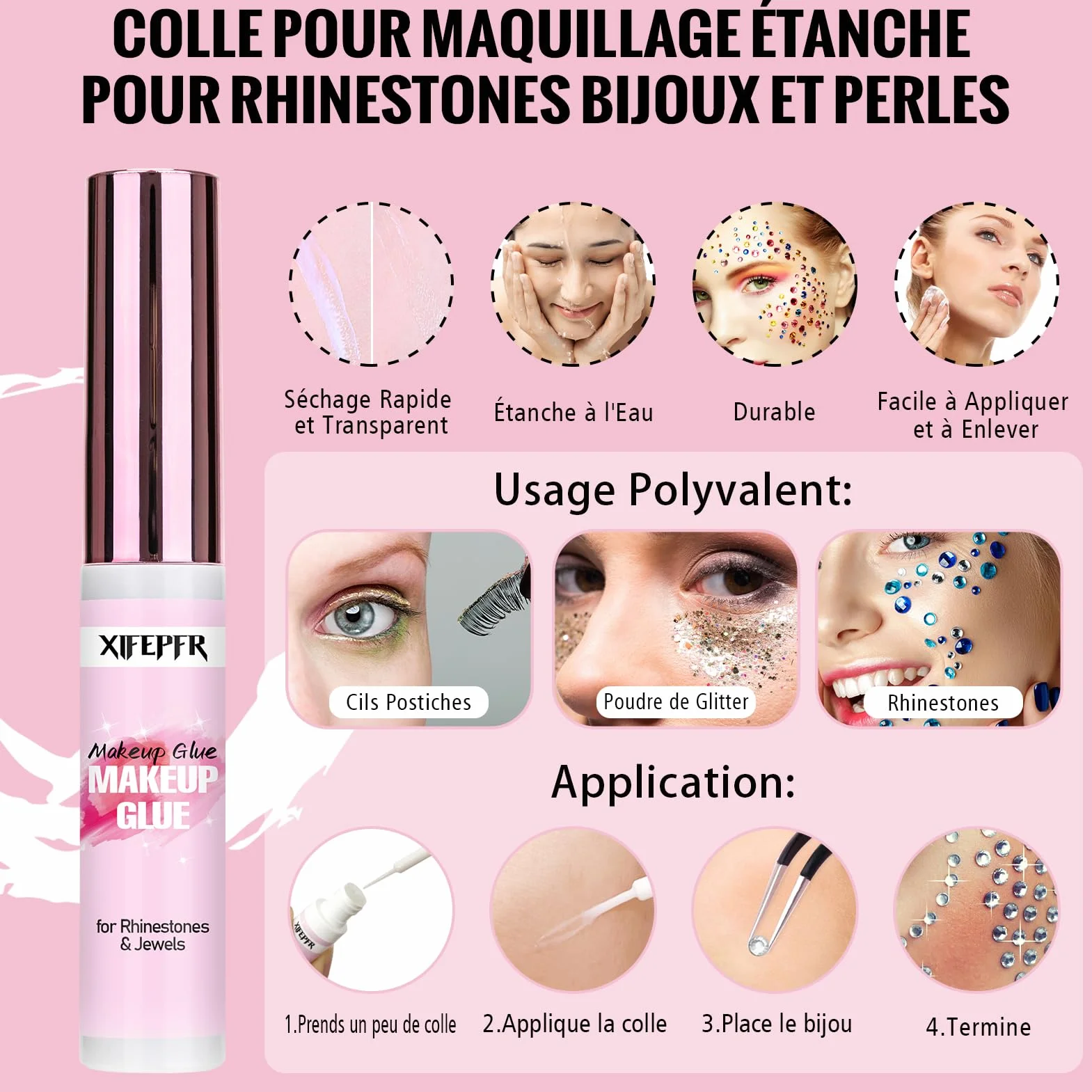 7159pcs visage gemme yeux bijoux strass couleur dos plat perles blanches beiges avec pinces maquillage manucure