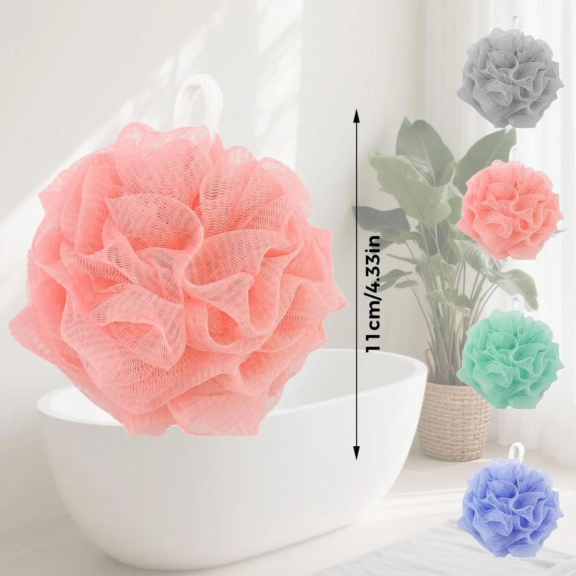 Éponge de Bain Fleur de Douche Lavable 4 Pièces Maille Moussante Exfoliante