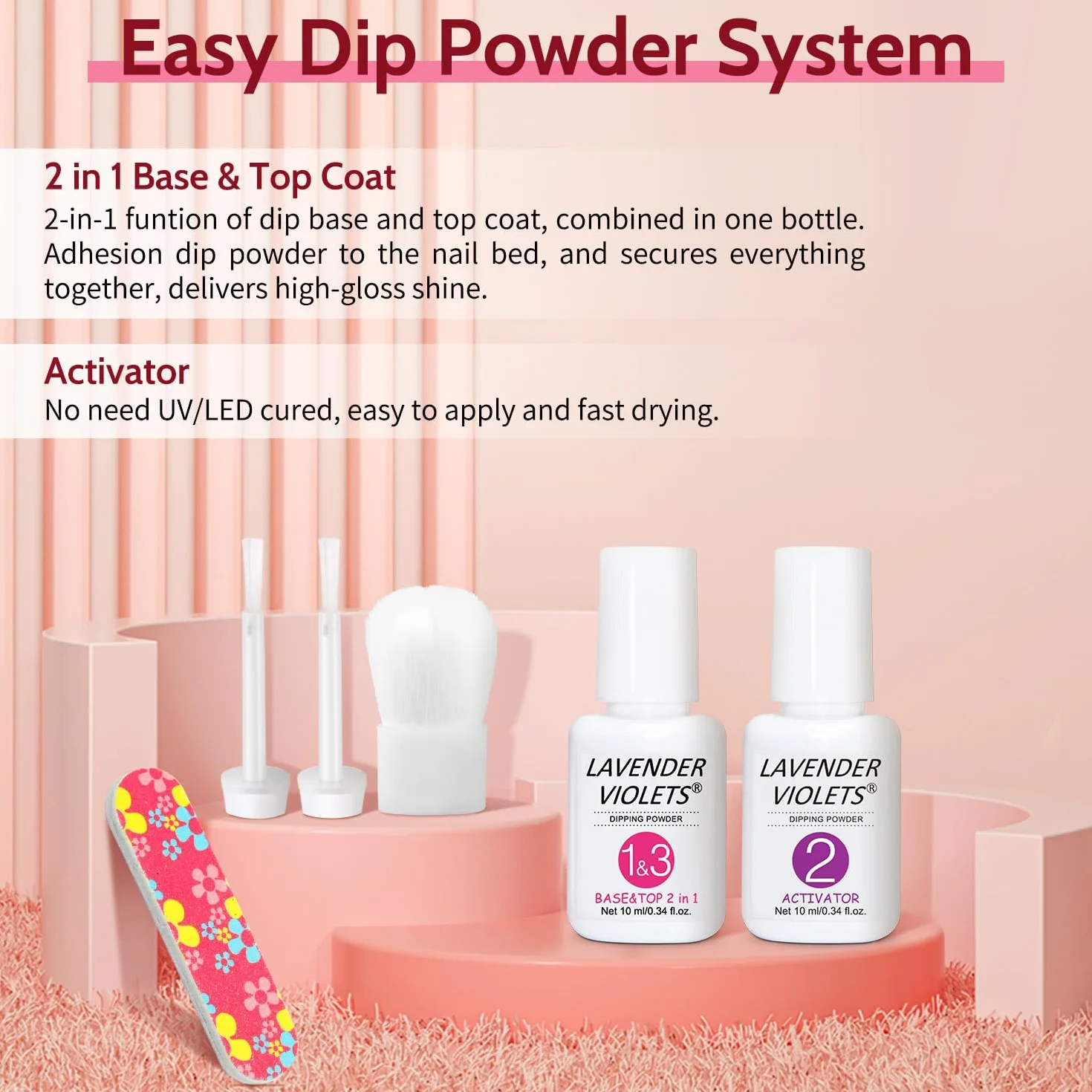 Lavender Violets 6 Couleur Acrylique Trempage Poudre Système Nail Manucure Deux En Un Base Activateur Vernis Finition Brosse Ongles