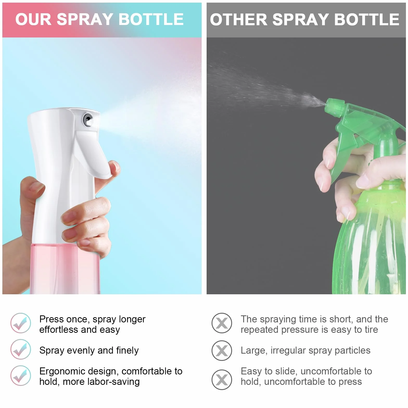 Bouteille de Vaporisateur pour Cheveux 200ml Rechargeable Vide Réutilisable Rose + Vert