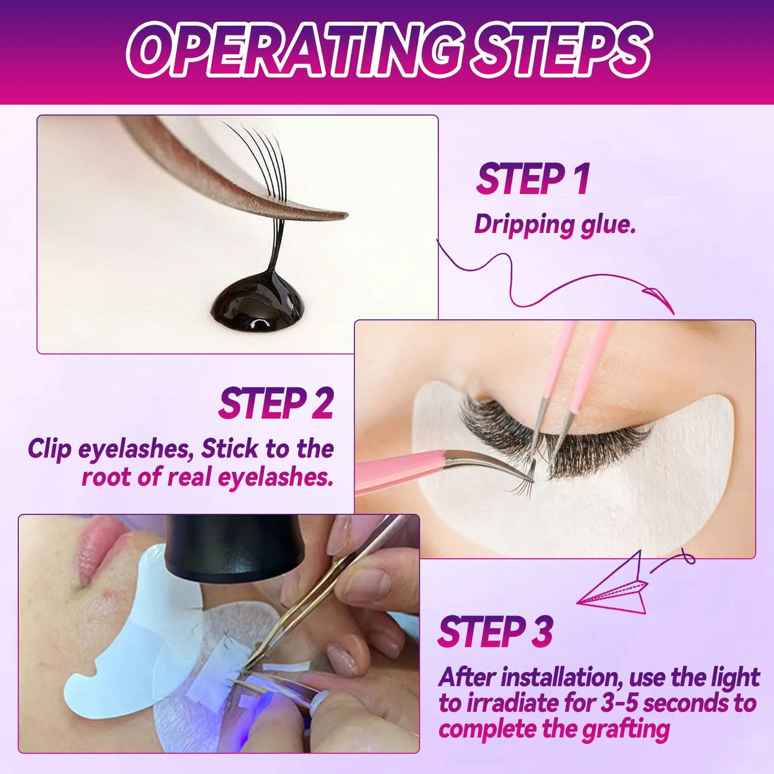 Lampe de cils UV 10 W LED UV pour durcissement à la lumière, guérison rapide en 3 à 5 secondes, taille réglable avec lunettes de protection et interrupteur au pied, noire