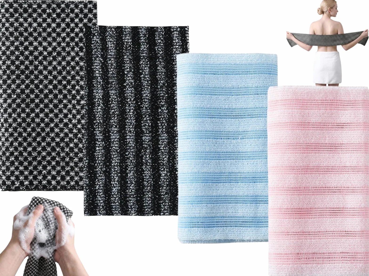 Ecovia Serviette Exfoliante 4pcs Douche Corps Séchage Rapide Peaux Sensibles Rugueuses Portable