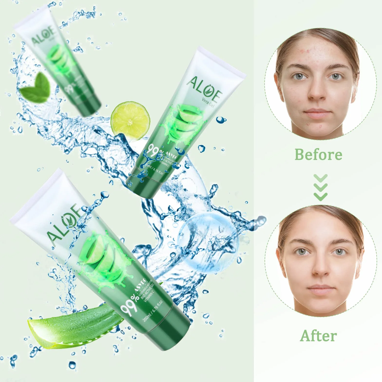 Aloe Vera Gel 99% Aloe Vera Hydratant Visage et Corps Naturel Lot de 2