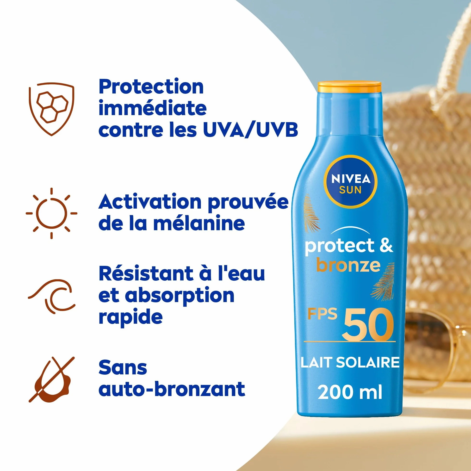 NIVEA SUN Lait Solaire Activateur de Bronzage Protect & Bronze FPS 50 200ml Crème Solaire Protection UVA/UVB