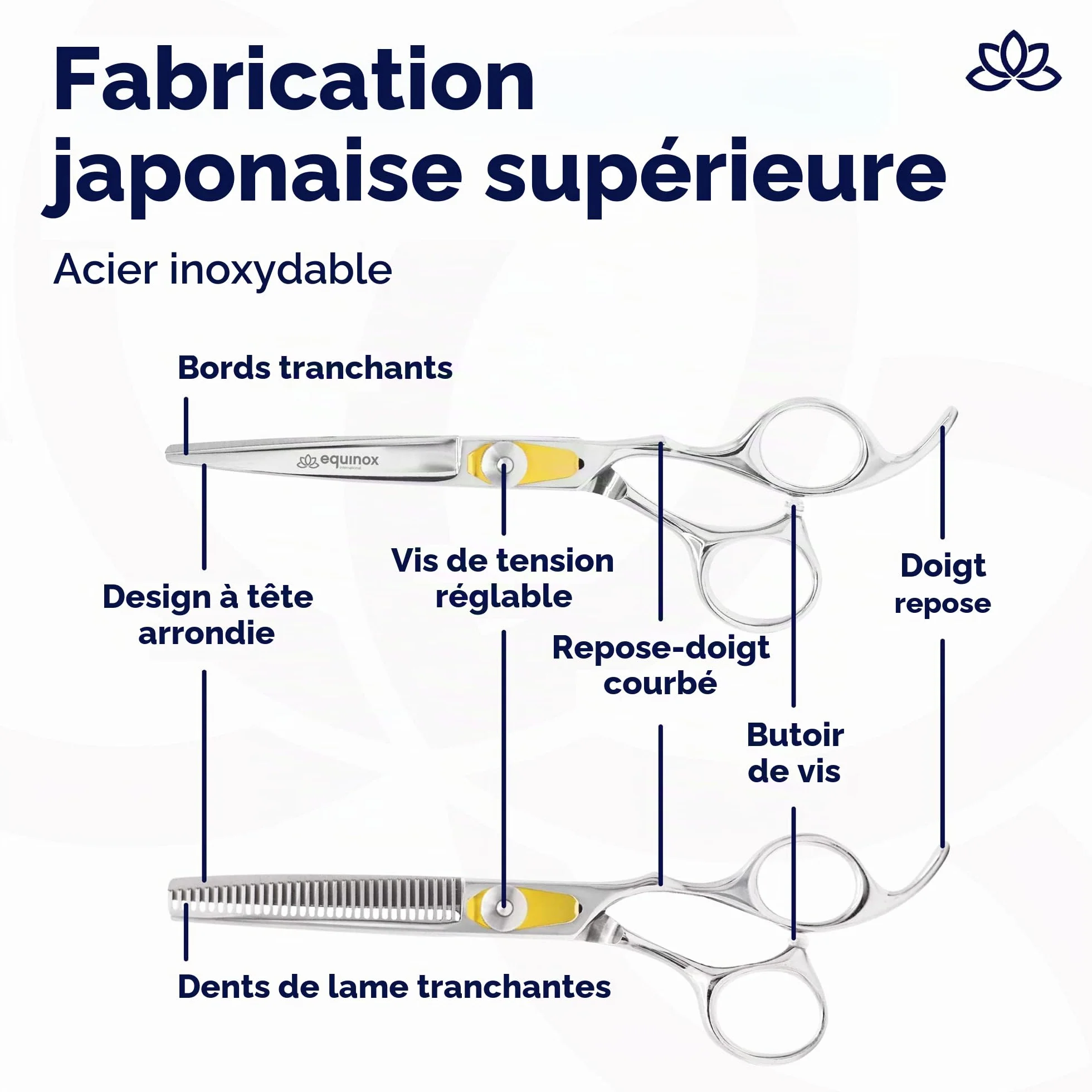 Equinox International Egde Series Ciseaux de coiffeur et barbier en acier inoxydable japonais, longueur 16,5 cm