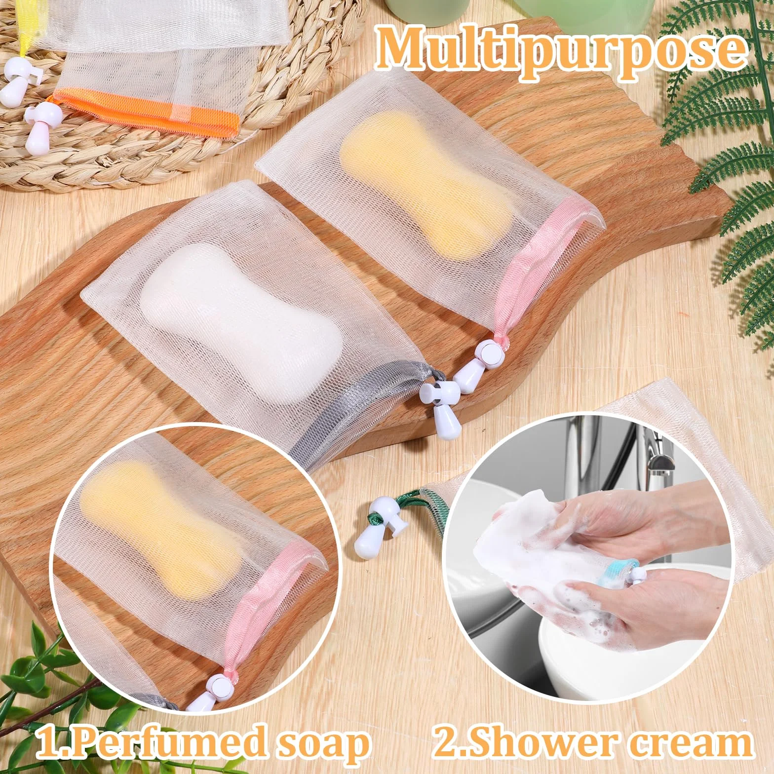 Sac à savon en nylon avec cordon de serrage - Lot de 10 sachets exfoliants pour le bain et le visage