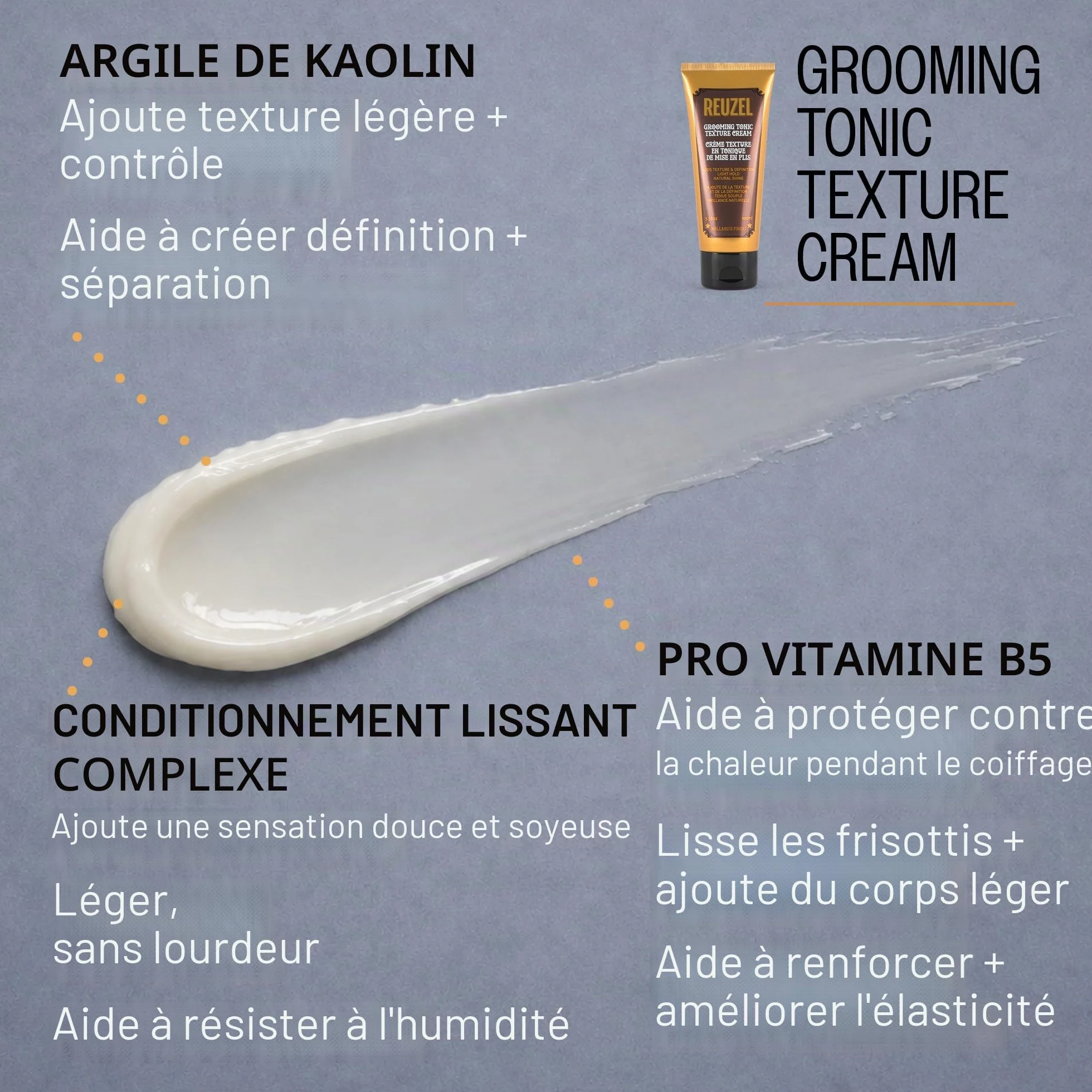 Reuzel Grooming Tonic Texture Cream, tenue moyenne et définition, texture bouclée et brillance, protection contre la chaleur pour tous les types de cheveux, 100 ml