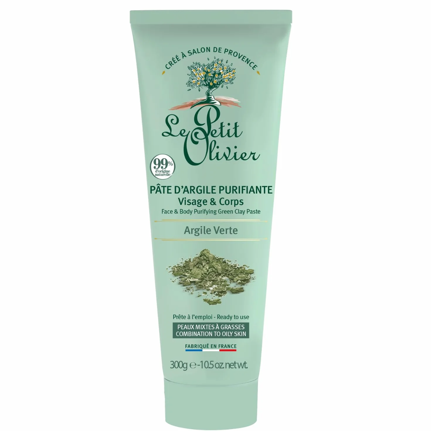 LE PETIT OLIVIER Pâte d'Argile Purifiante Argile Verte 300g Visage & Corps Peaux Mixtes a Grasses