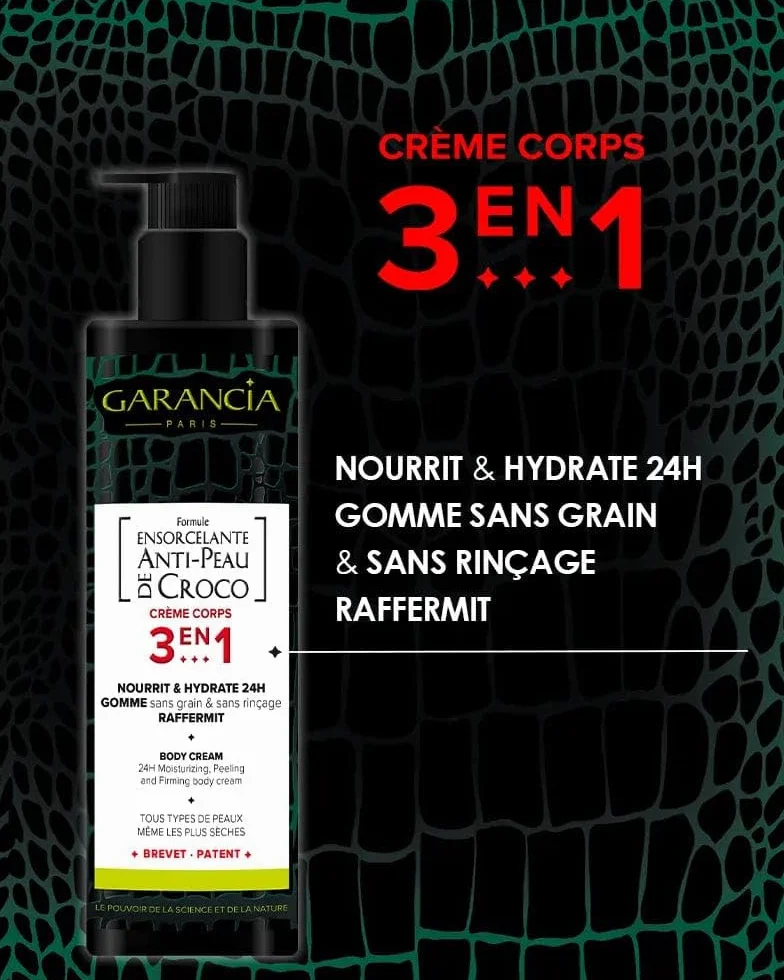 Garancia Crème corps 3 en 1 400 ml Formule ENSORCELANTE ANTI-PEAU DE CROCO Parfum