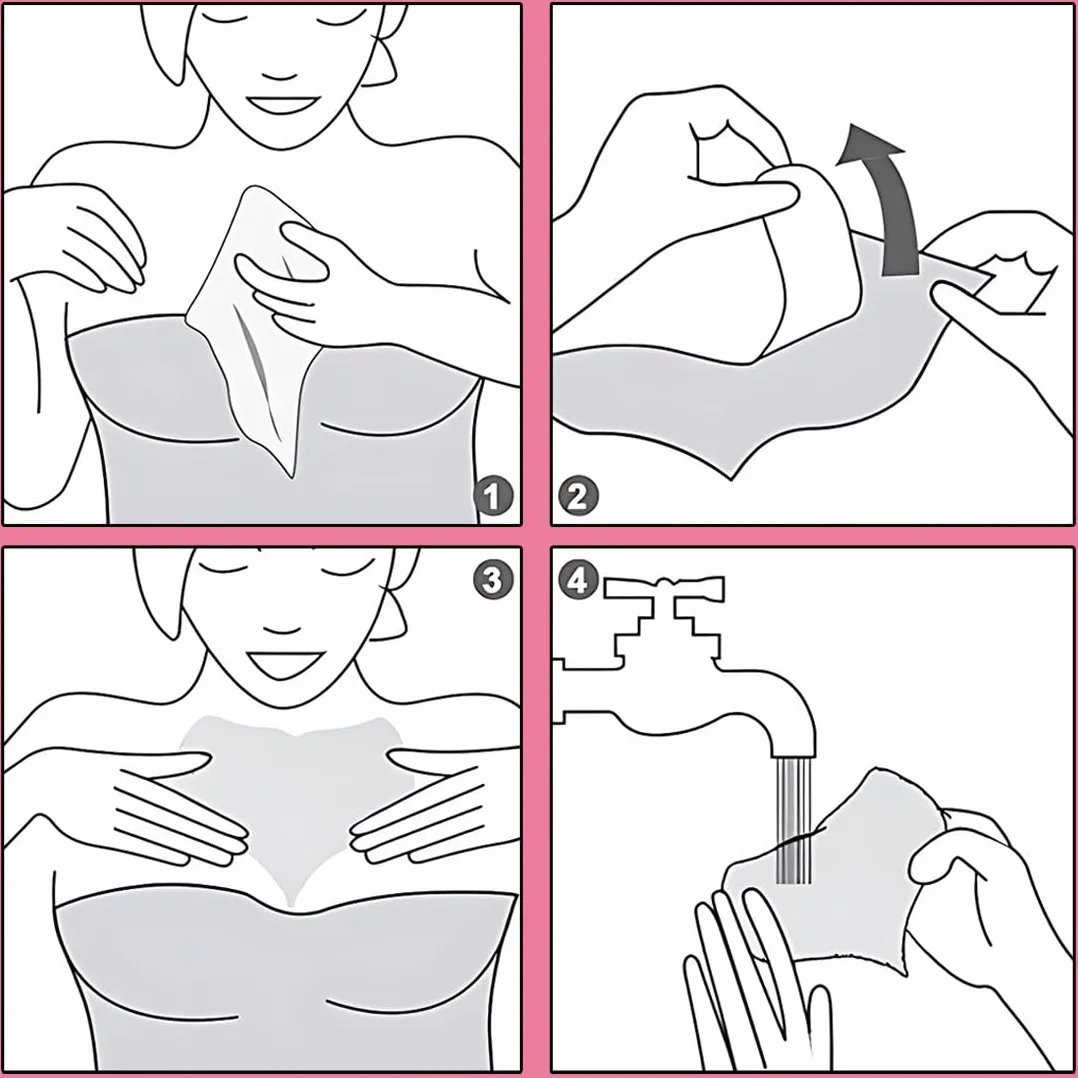 Lot de 4 patchs anti-rides en silicone réutilisables pour poitrine et décolleté