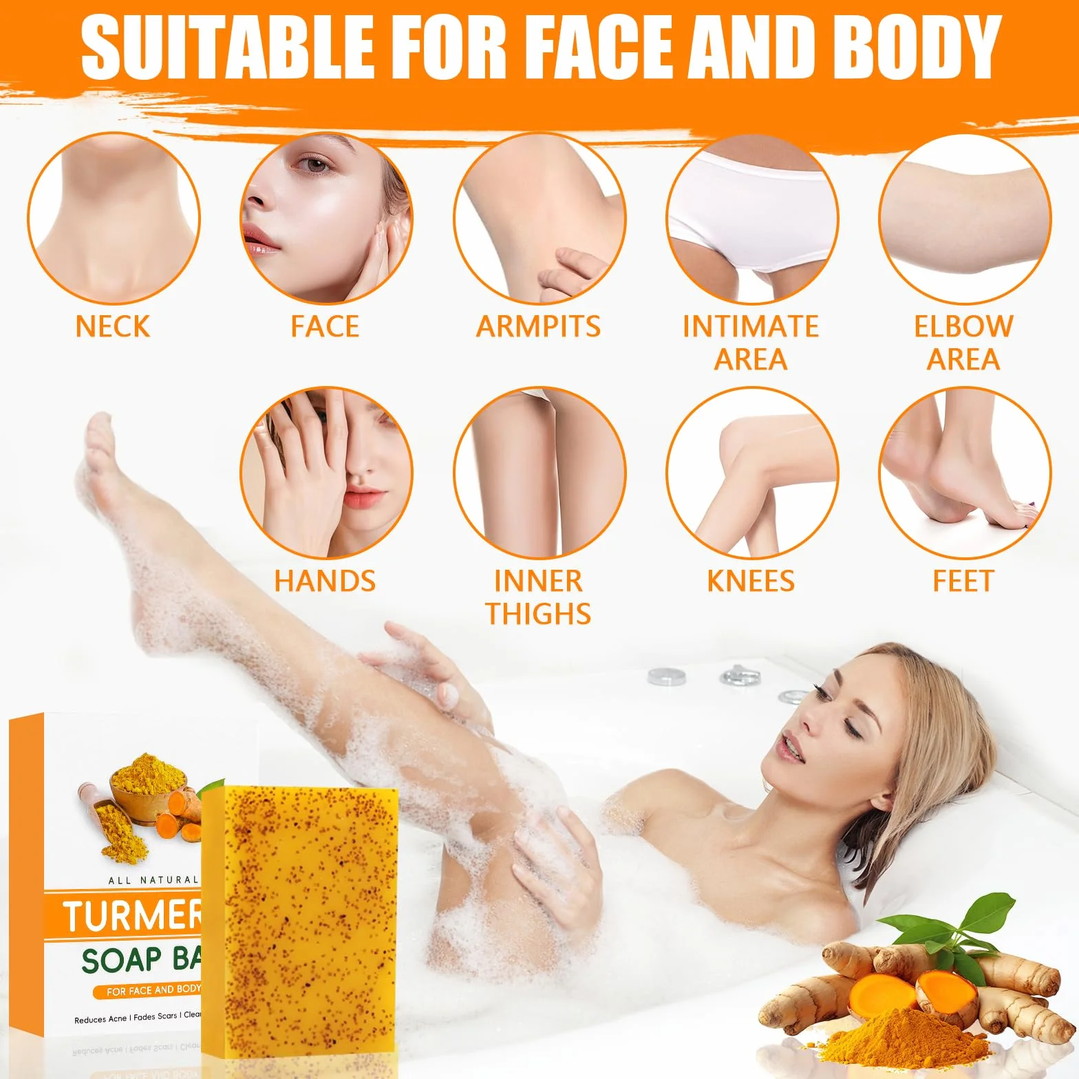 Savon Curcuma Exfoliant à l'Acide Kojique, Éclaircissant Naturel, Nettoyage en Profondeur Peau Lisse, Visage et Corps, 2 Pièces