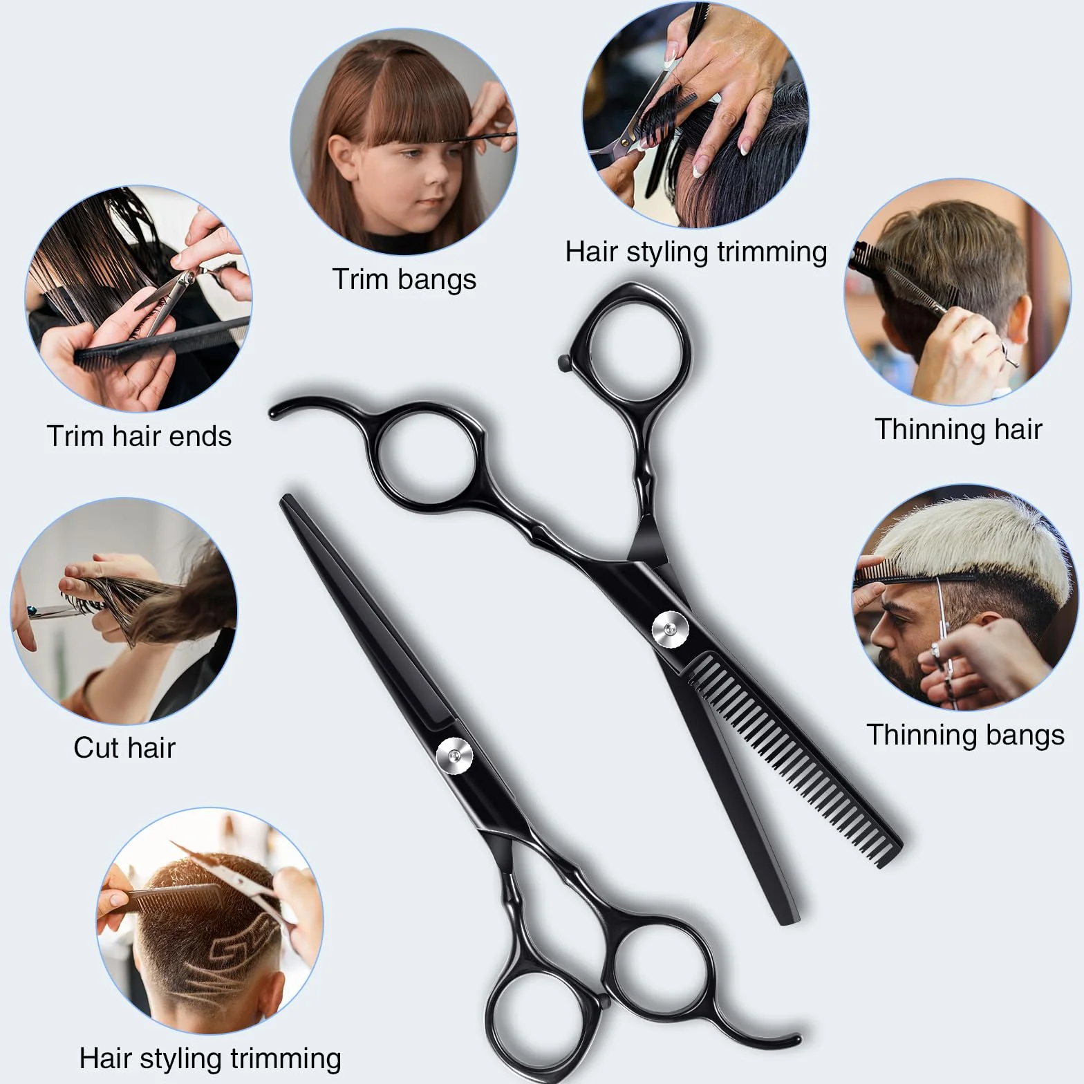 Ciseaux Coiffure 3Pcs Kit Coupe Cheveux Professionnel Effileur 6,7 Pouces