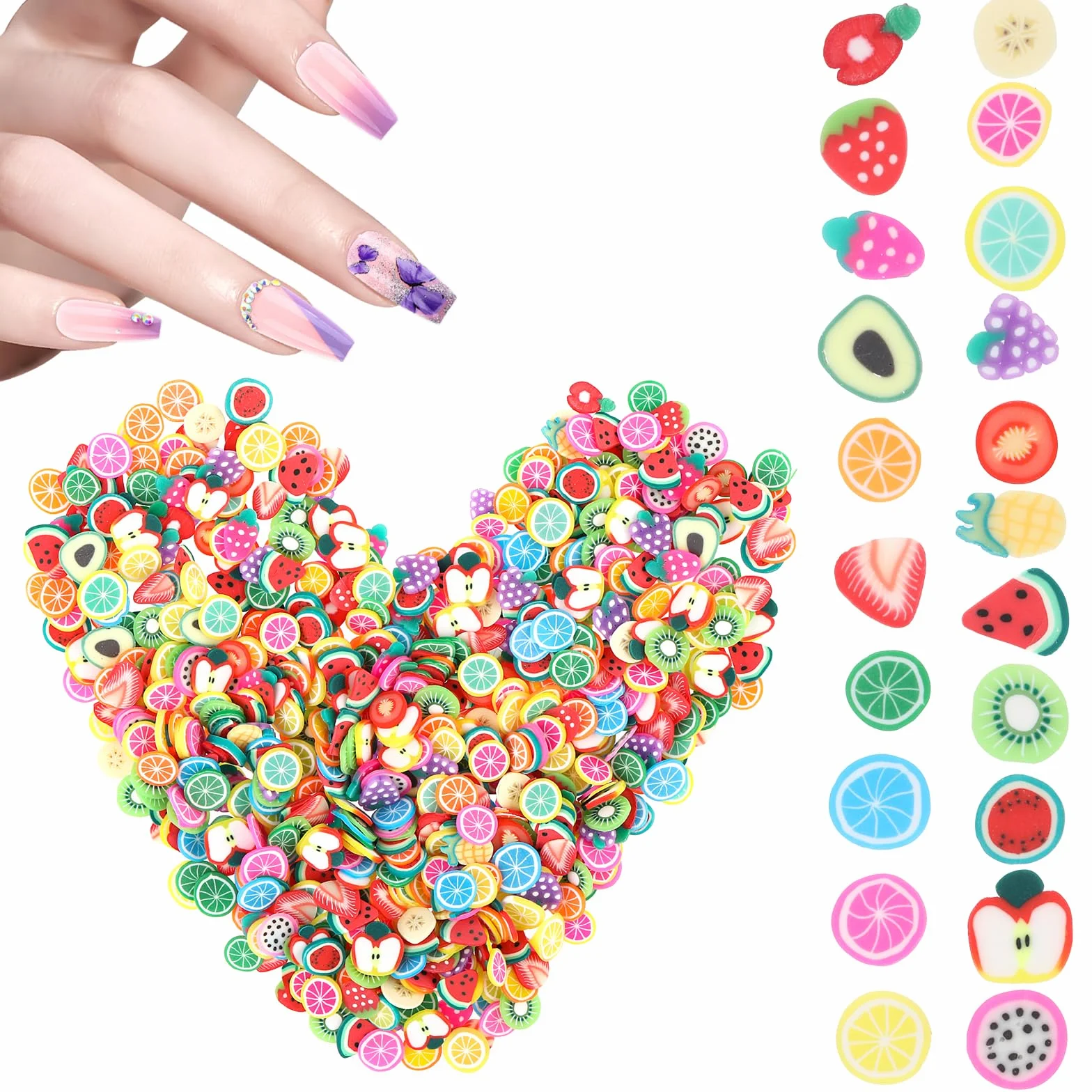 Lot de 6000 tranches de fruits 3D en argile polymère pour nail art, résine et décorations d'ongles