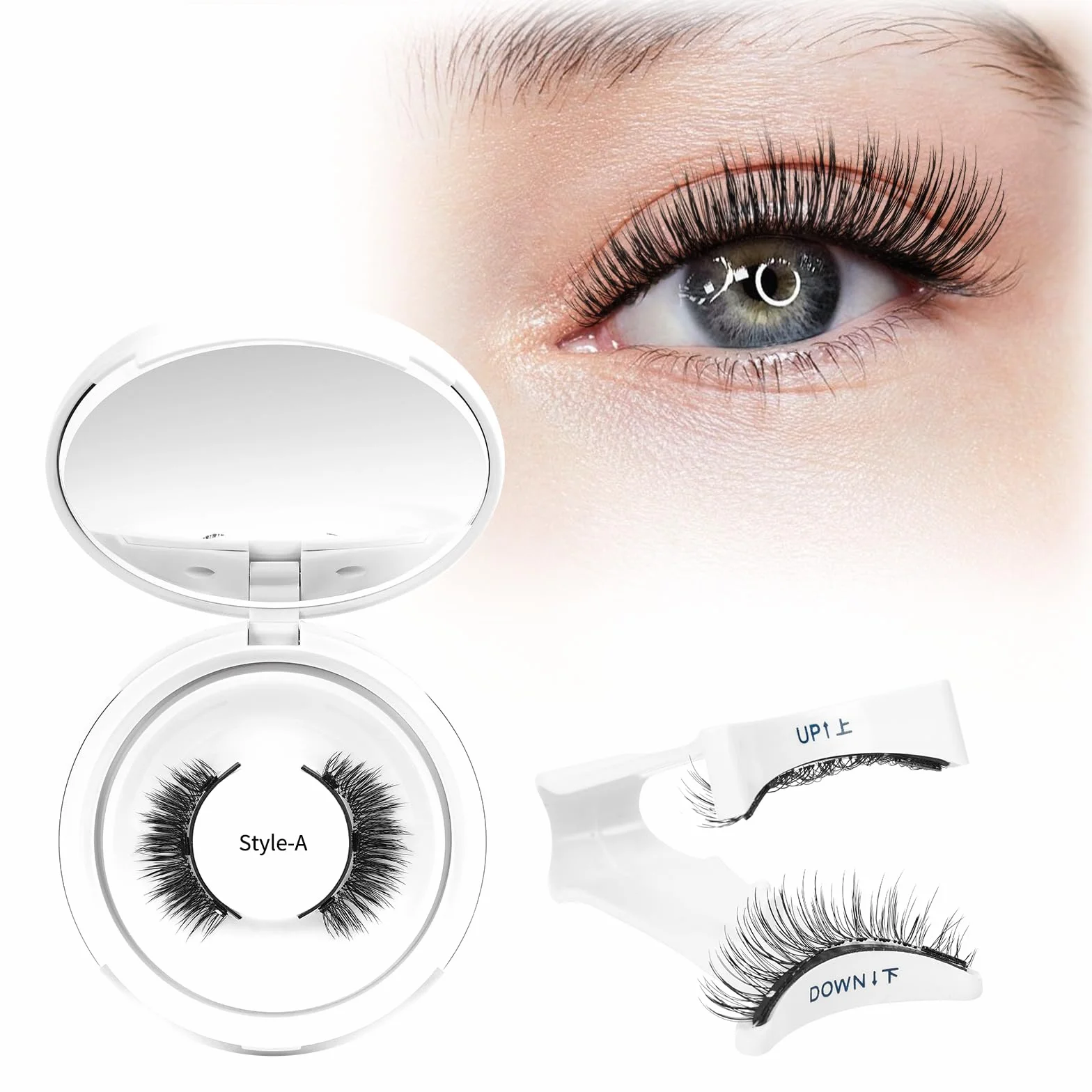 Kit de faux cils magnétiques avec applicateur, réutilisables effet naturel (DE09 Set-A)