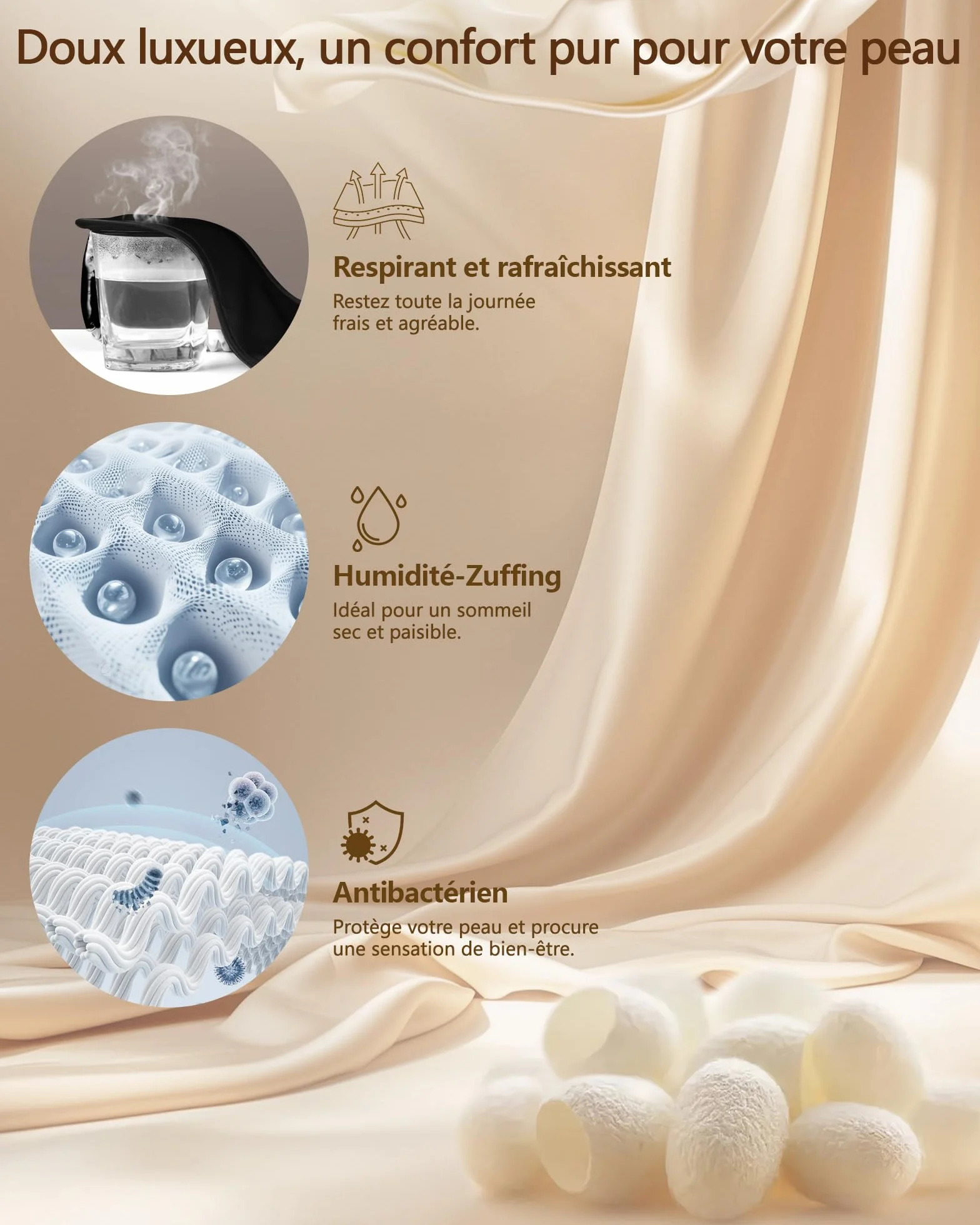 Aosun Masque de Sommeil Antiallergique en Soie Pure 100% Occultant avec Bandeau Réglable Noir