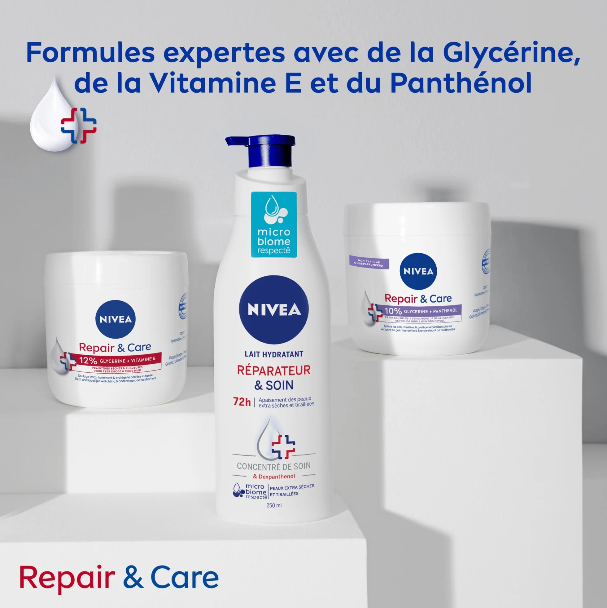 NIVEA REPAIR & CARE Baume Réparateur Visage Corps Mains Peaux Très Sèches 400 ml Crème Vitamine E Glycérine Soin Hydratant 72H
