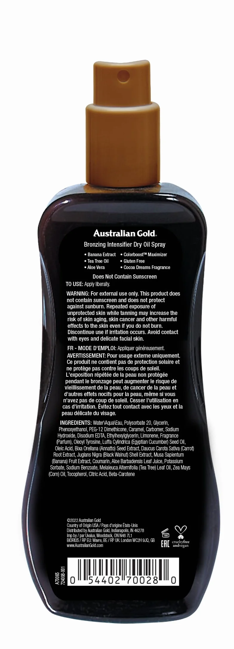 Australian Gold Huile Sèche Intensificatrice de Bronzage Naturelle 237 ml