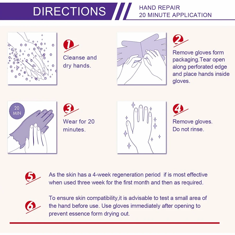 Gants Hydratants pour Mains avec Collagène, Sérum et Vitamines, 5 Paires, Lavande, Blanchissant Anti-âge