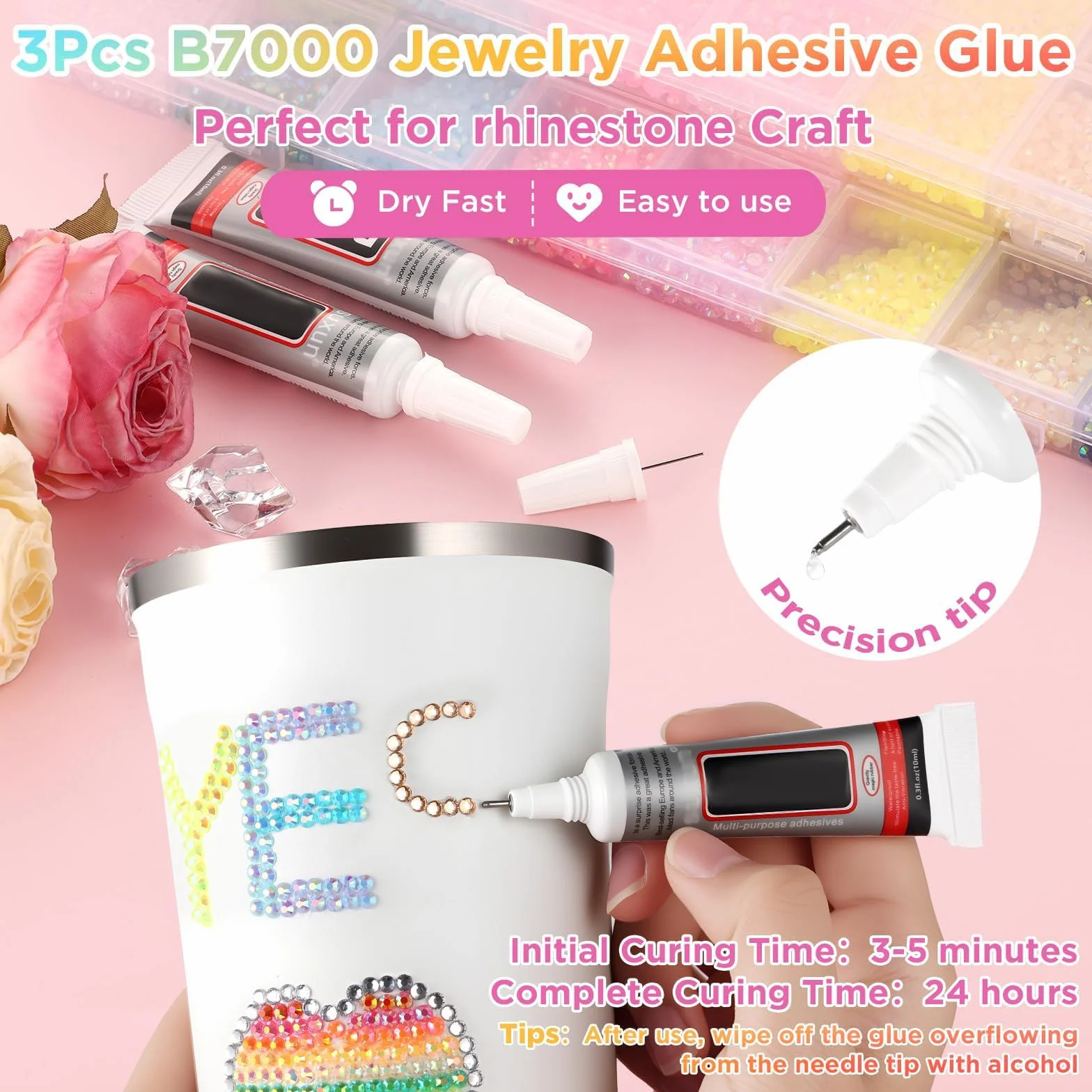 Lot de 32 000 strass en résine pour travaux manuels, 3 mm, 40 couleurs, 3 mm, kit éblouissant avec 3 pièces de colle pour vêtements, chaussures, livres et diamants