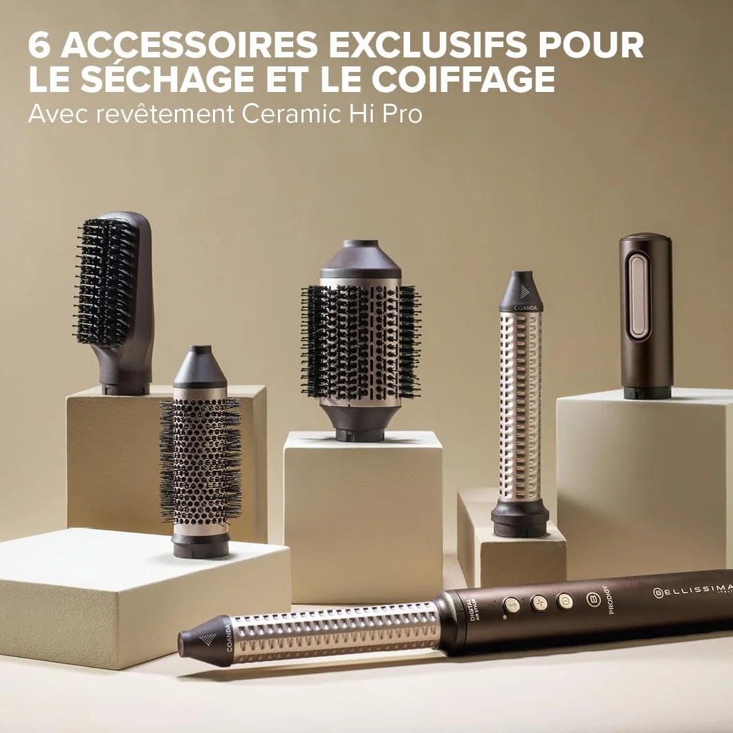 Bellissima Brosse Soufflante Styler Prodigy 1200W - Technologie Coanda - Boucles, Ondulations, Volume - 3 Températures - 6 Accessoires