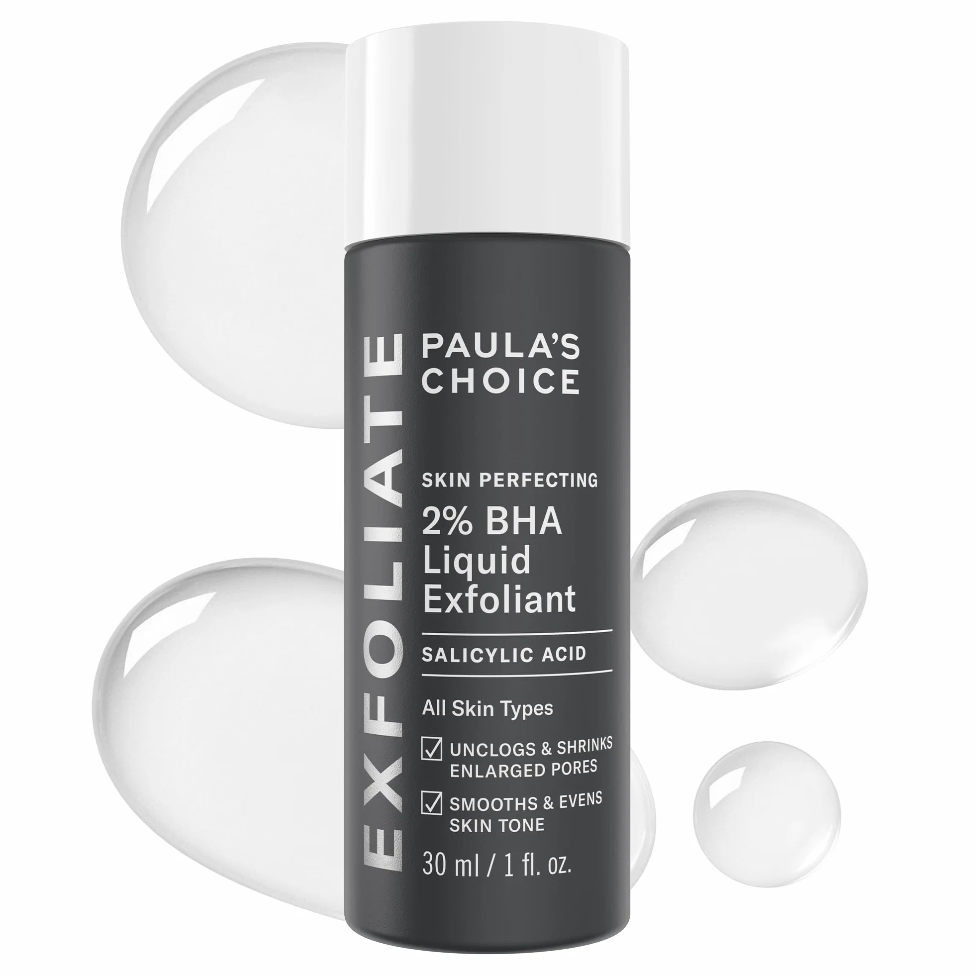 Paula's Choice Skin Perfecting 2% BHA Lotion Exfoliant - Peeling Visage Élimine les Points Noirs, Pores Dilatés & Imperfections - avec Acide Salicylique - Peaux Mixtes à Grasses - Format Voyage 30 ml