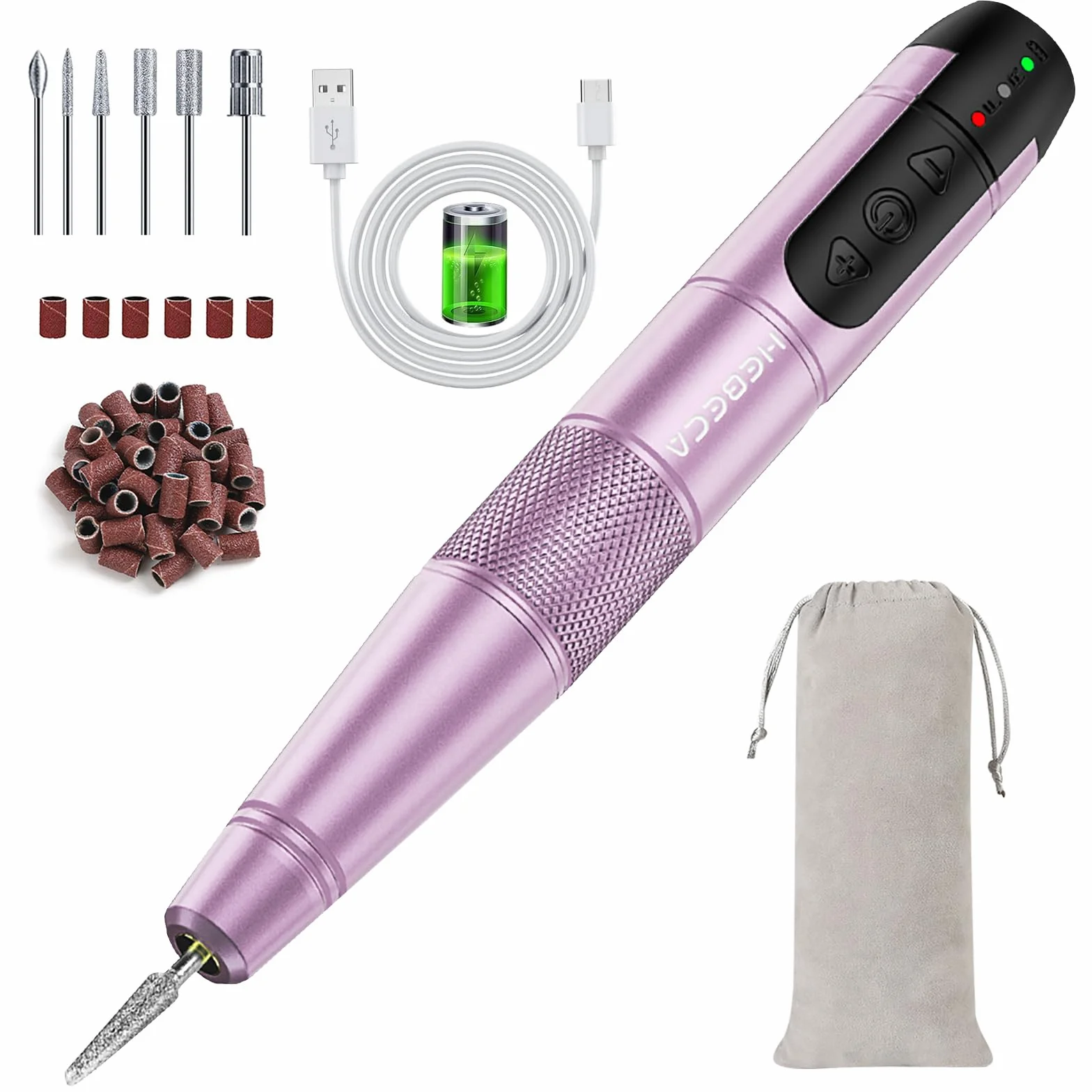 HEBECA Ponceuse pour ongles professionnel - 20000RPM Lime a Ongle Electrique Portable - Ponceuse Ongles sans fil Kit complet de Manucure et Pédicure Polyvalence (Rose)