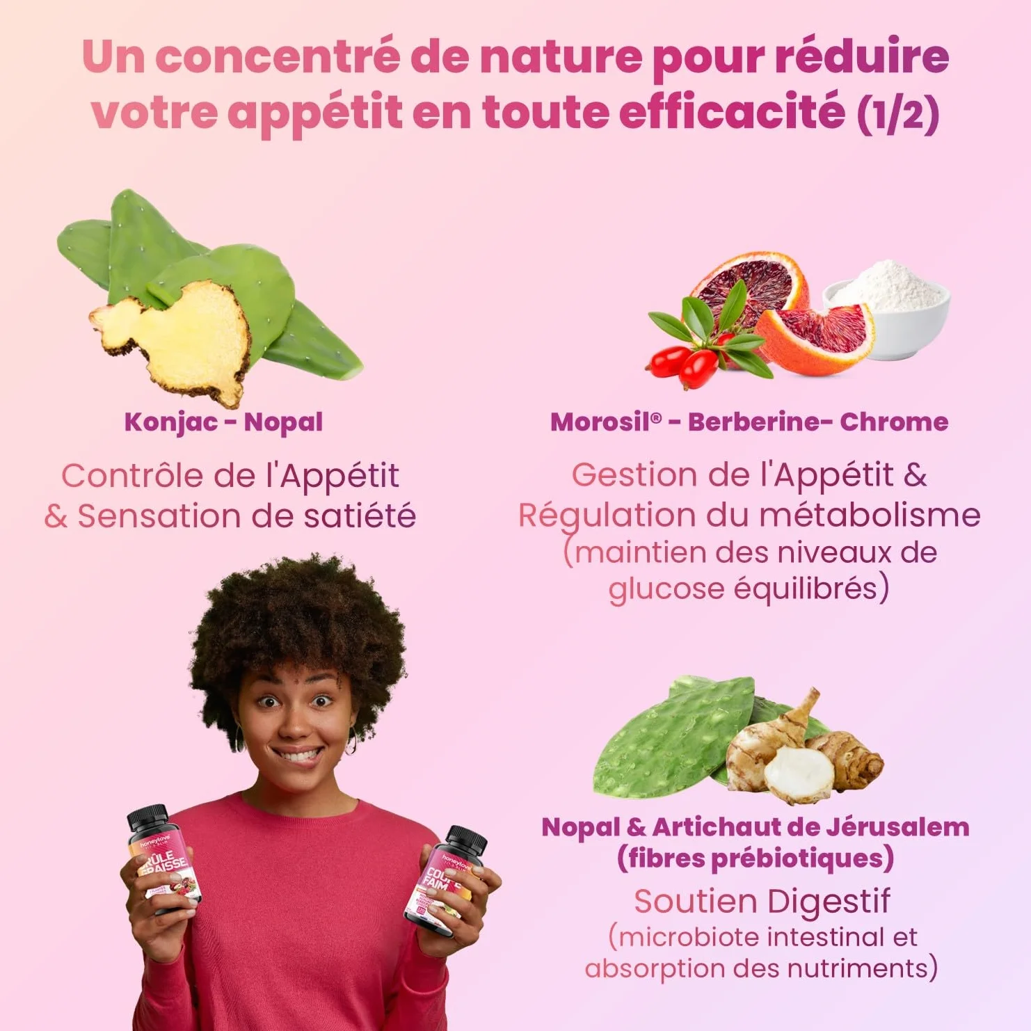 Coupe Faim Puissant Konjac Morosil Berbérine Chrome 90 Gélules Anti-Fringales Gestion Appétit Minceur Perte de Poids Naturel Vegan