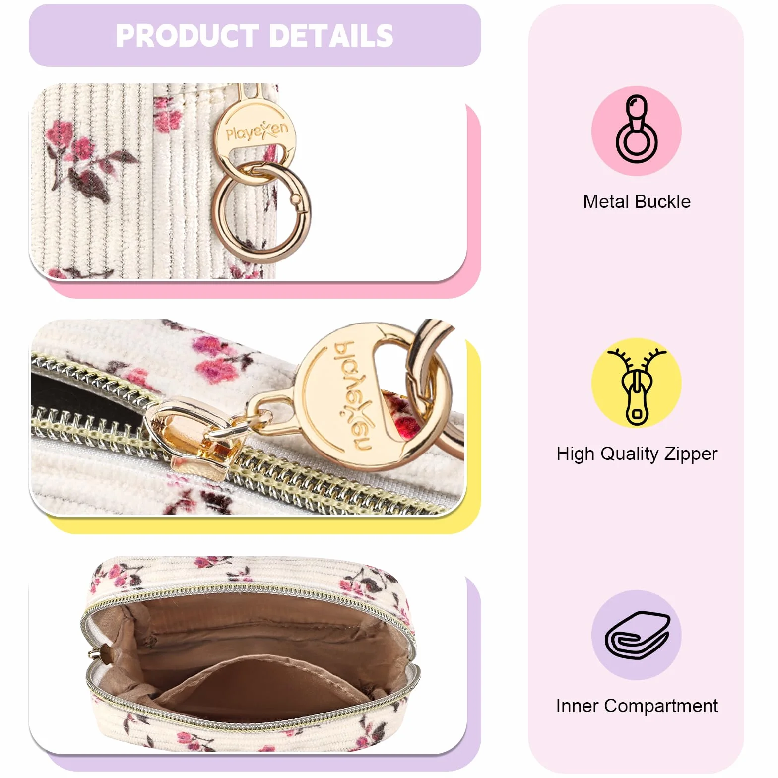 Velours Côtelé Petite Trousse Maquillage Femme Voyage Pochette Multifonctionnelle Sac Rangement Cosmétique Jaune
