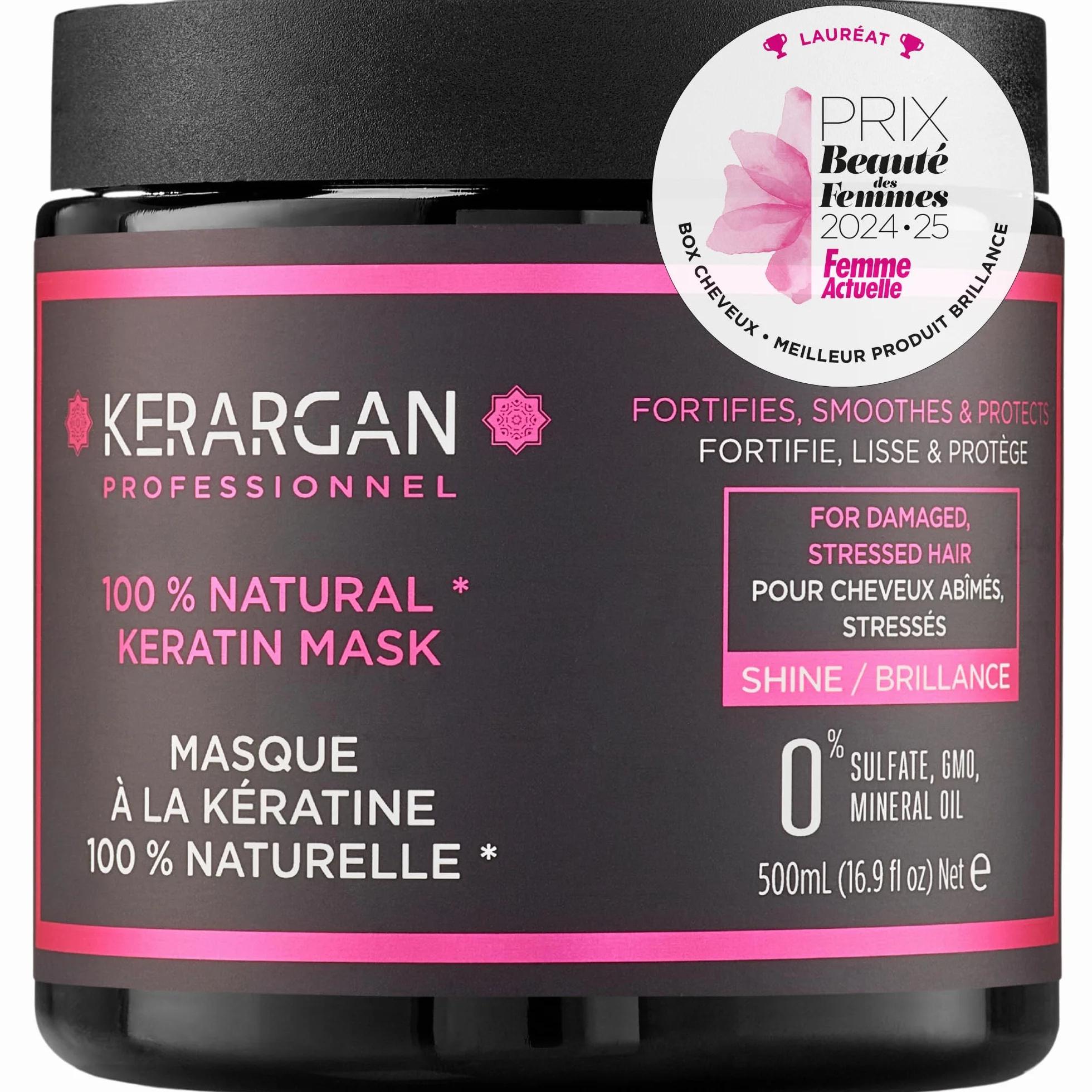 Kerargan Masque Capillaire Ultra Réparateur à la Kératine 500ml Cheveux Abîmés Fortifie Lisse Protège Sans Sulfate