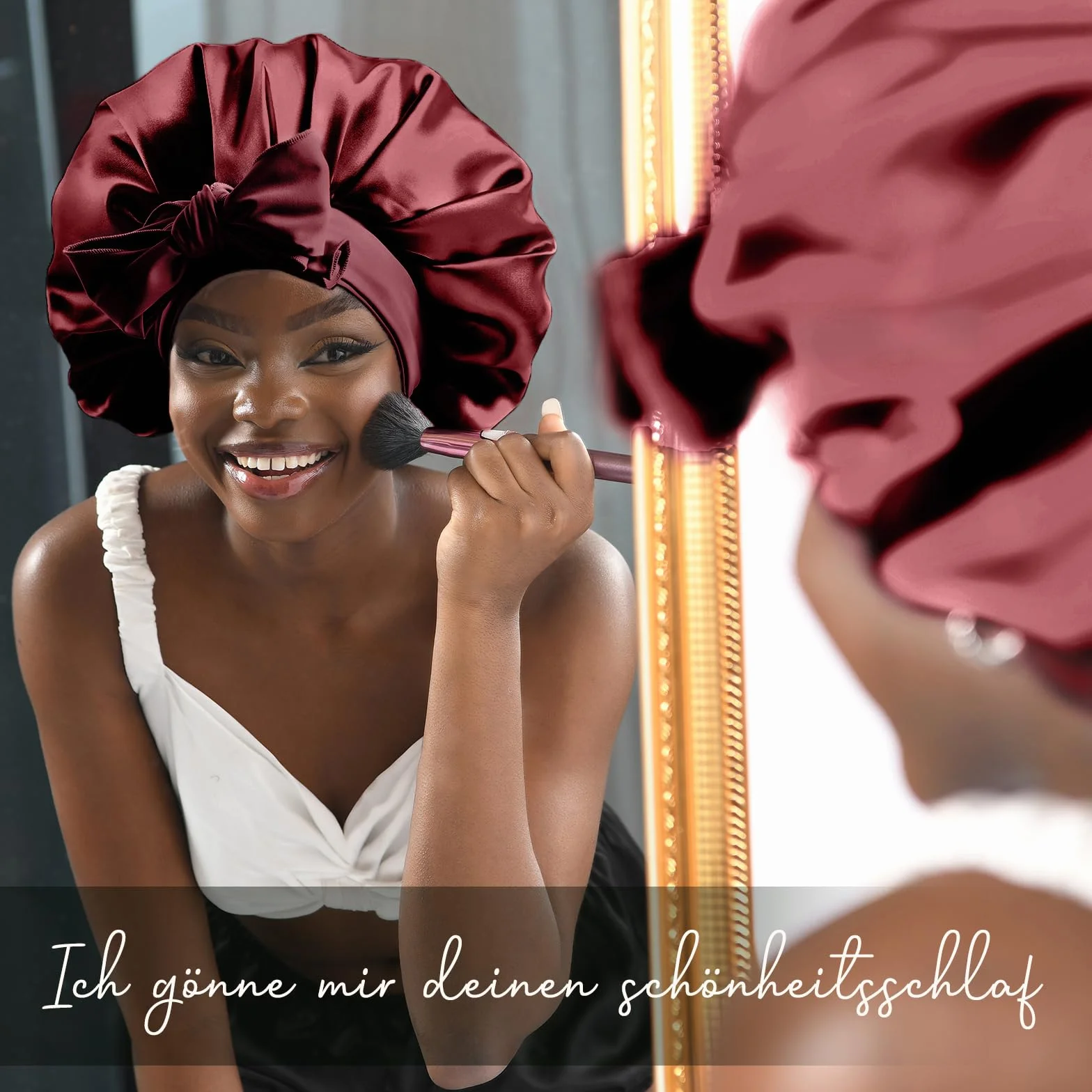 Bonnet de nuit en soie double couche avec doublure satin pour femme cheveux bouclés