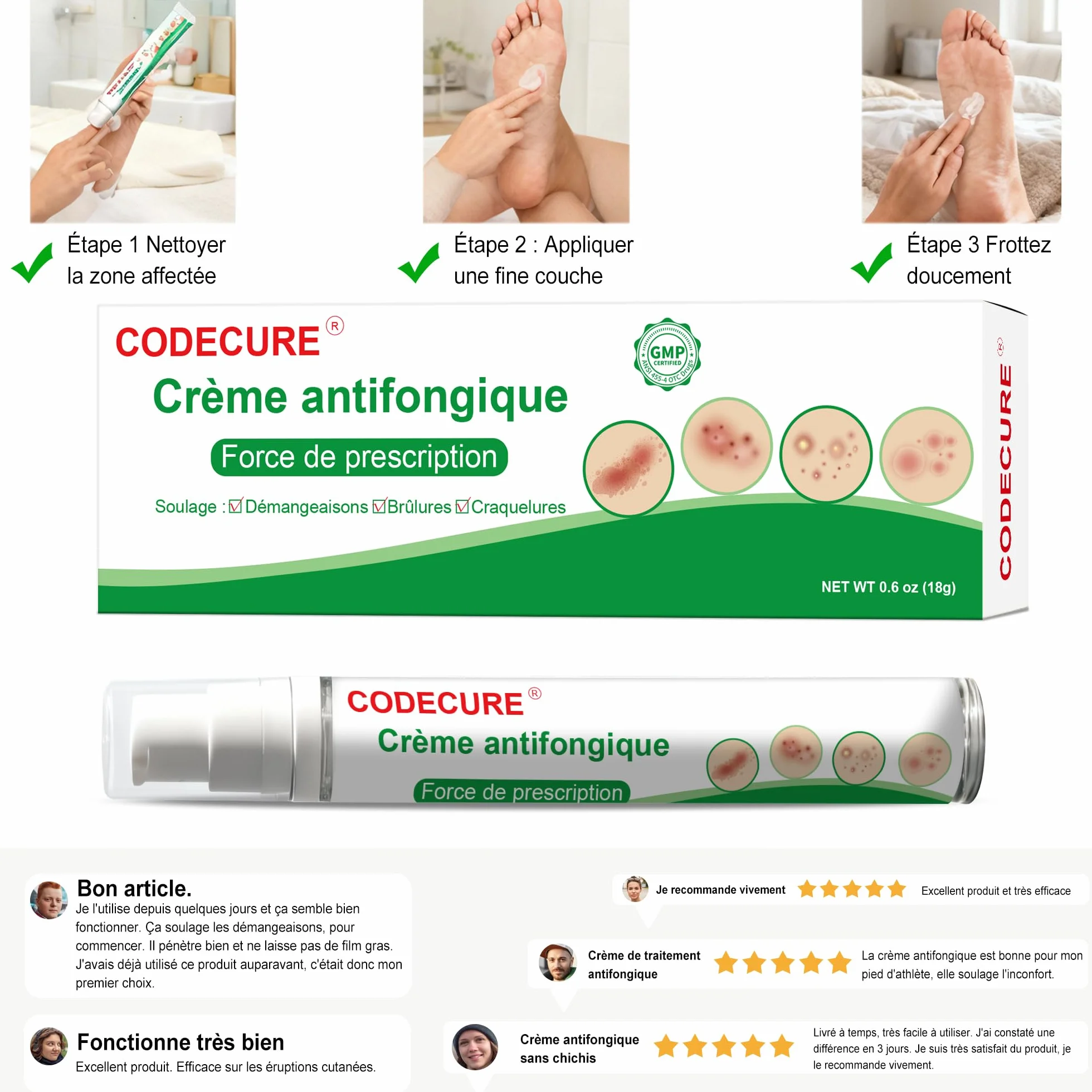 Crème antifongique pour la peau, pied d'athlète, démangeaisons et teigne - Formule douce, 18g