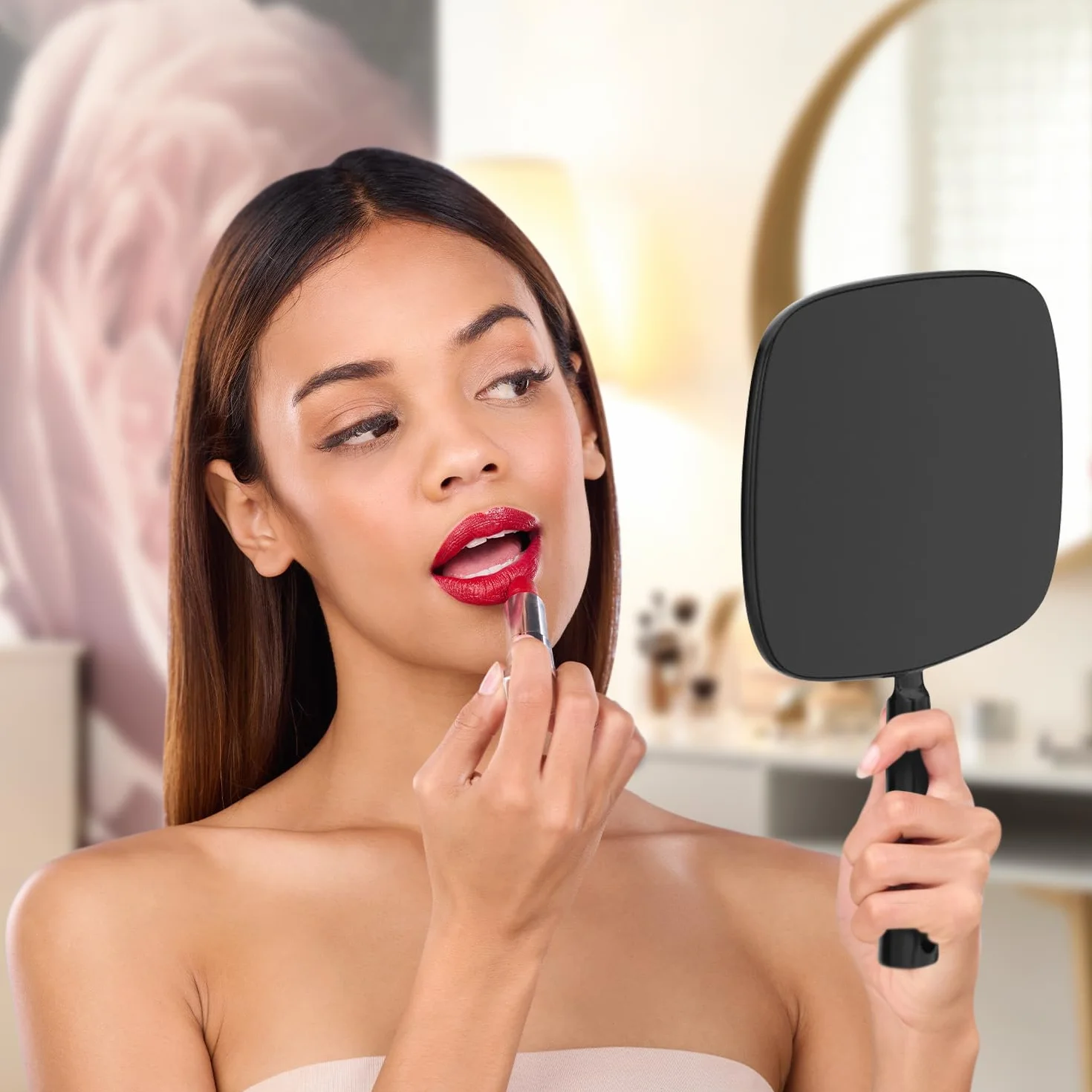 Mirrorvana Miroir à Main 20,3 x 28 cm avec poignée Ergonomique pour Maquillage et Coiffure (Noir)