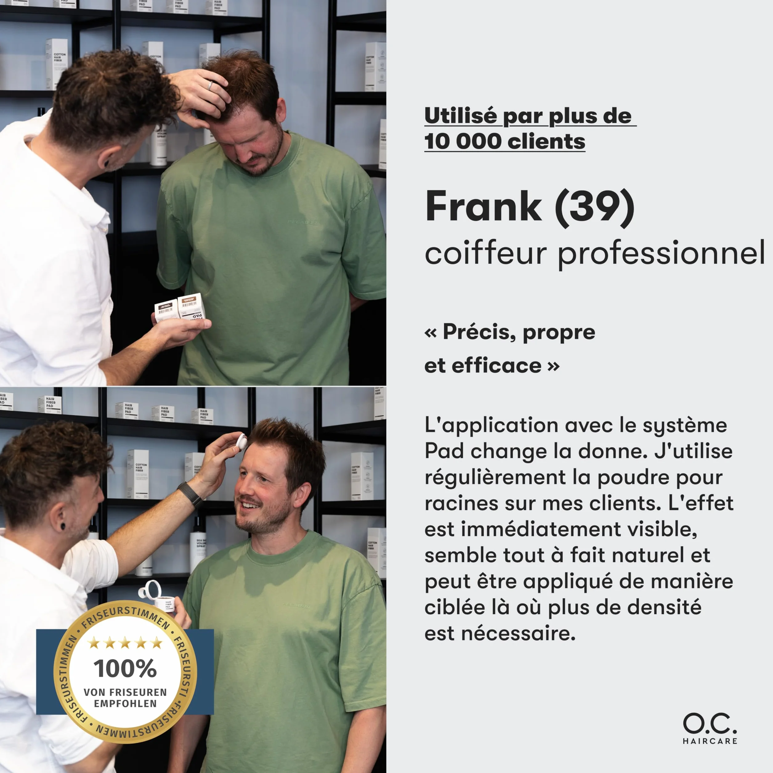 O.C. HAIRCARE Poudre épaississante pour cheveux - 9 couleurs - Recommandé par les grands salons