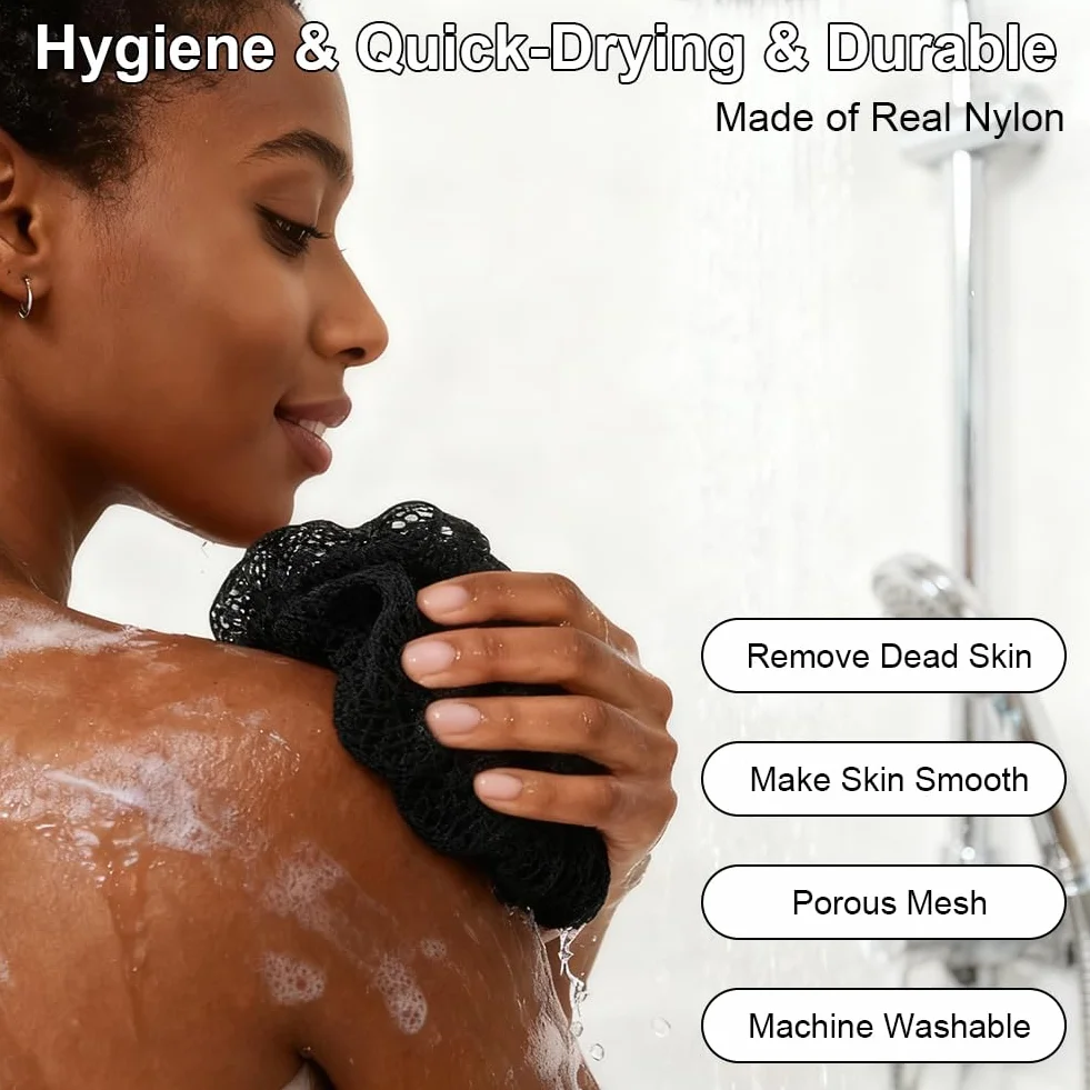 Filet de Douche Africain Éponge à Séchage Rapide Exfoliante pour Hommes Femmes Noir