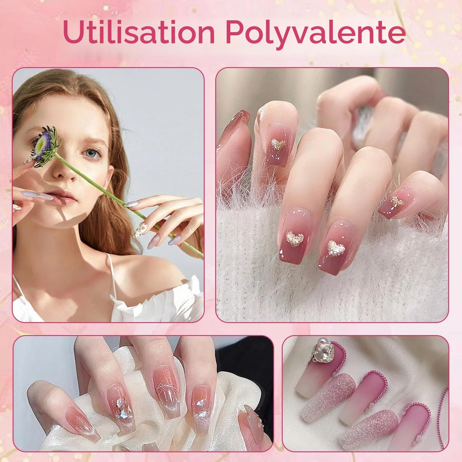 Lot de 100 éponges de nailart avec pince en métal