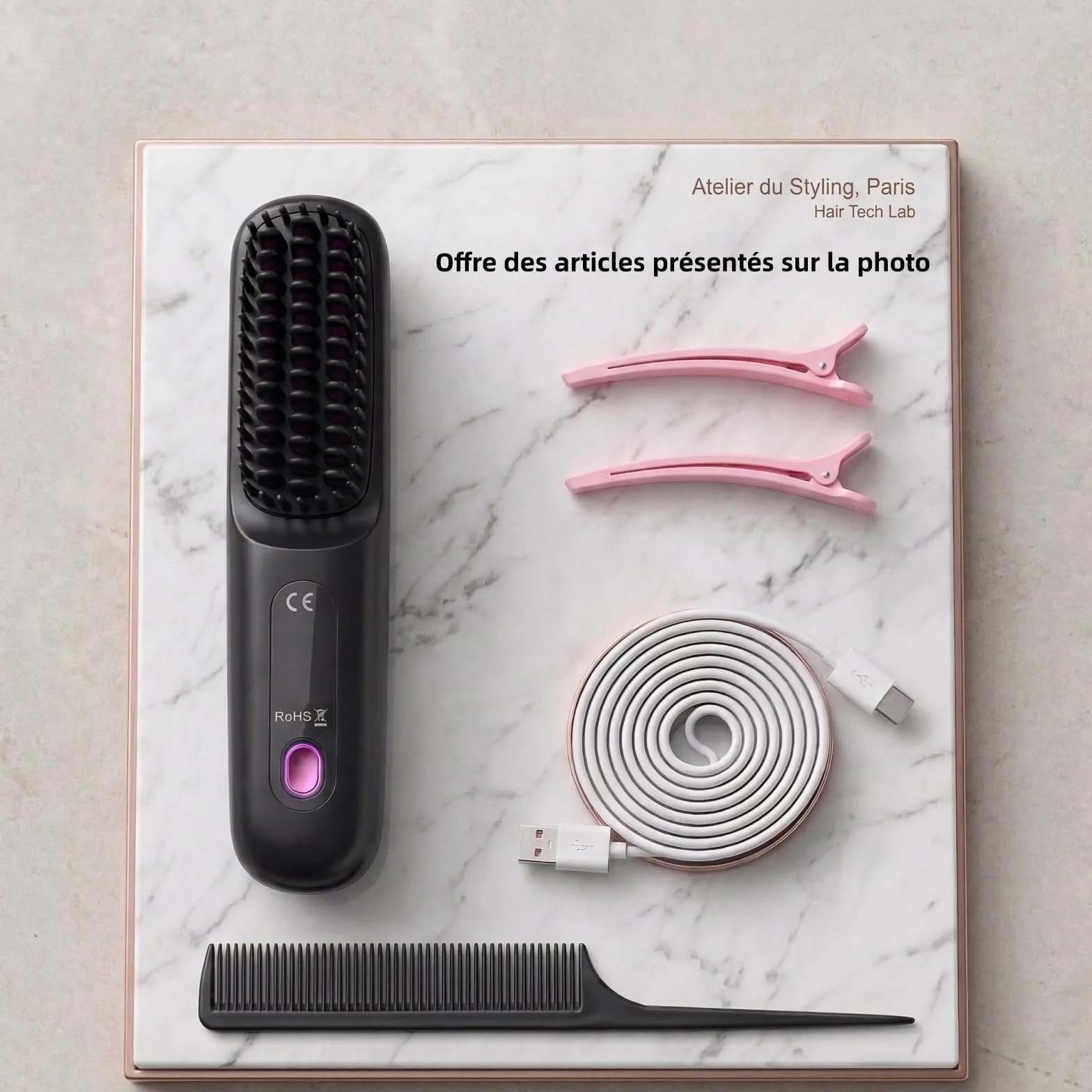 Brosse Lissante Rechargeable Sans Fil Portable pour Cheveux Courts et Longs, Volume Naturel, Design Compact (Rose)