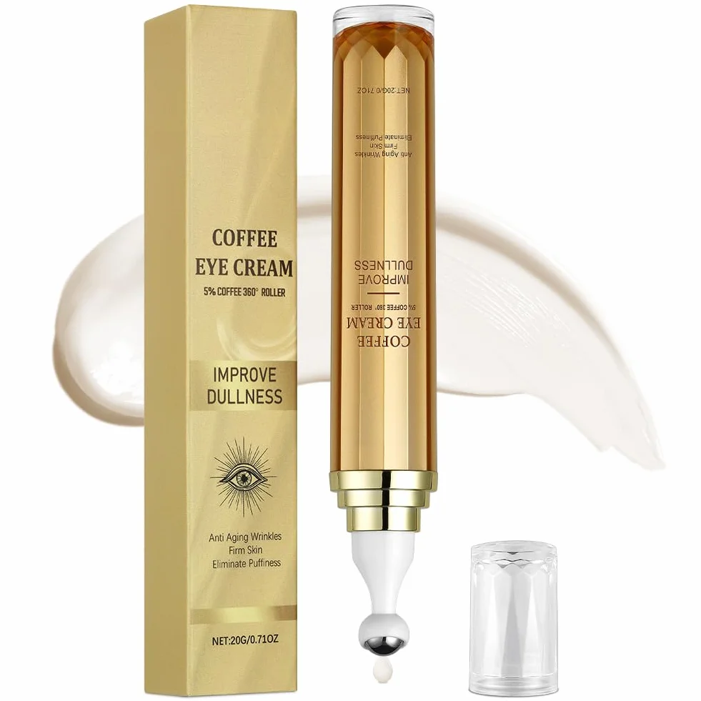 Sérum Crème Yeux à La Caféine 360° Ice Rolling Sphere Anti-Cernes & Rides 5% Caféine Acide Hyaluronique Niacinamide Peptides Hydratation 72h Contour des Yeux