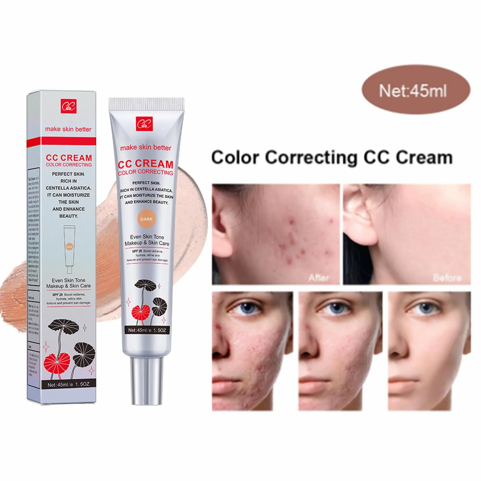 Crème CC Correcteur Pré-maquillage Couleur Claire Illuminateur Teint Haute Définition Visage Base Hydratante éclaircissante