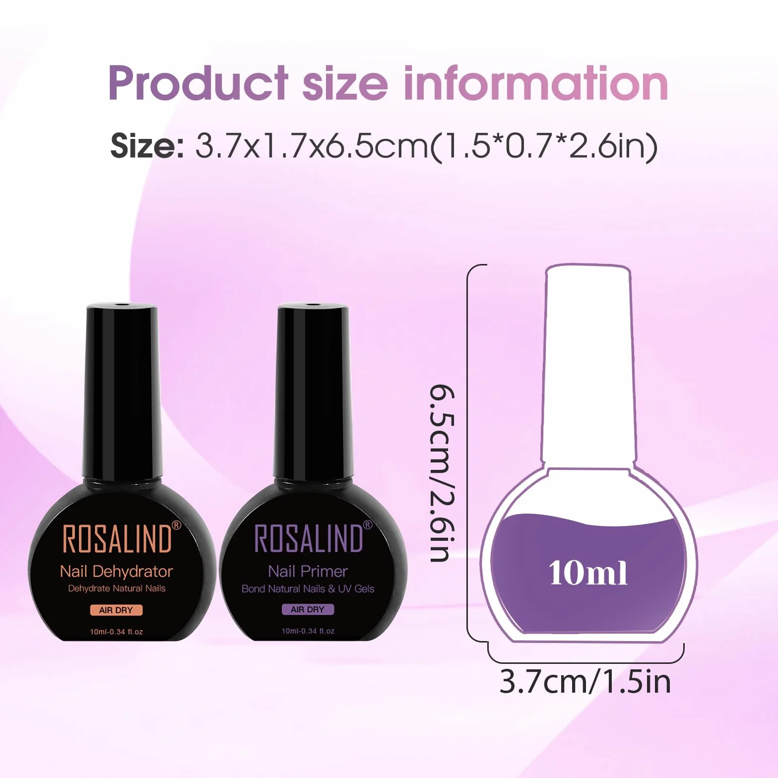 ROSALIND Nail Primer Déshydrateur Set 2x10ml Semi Permanent Vernis UV LED