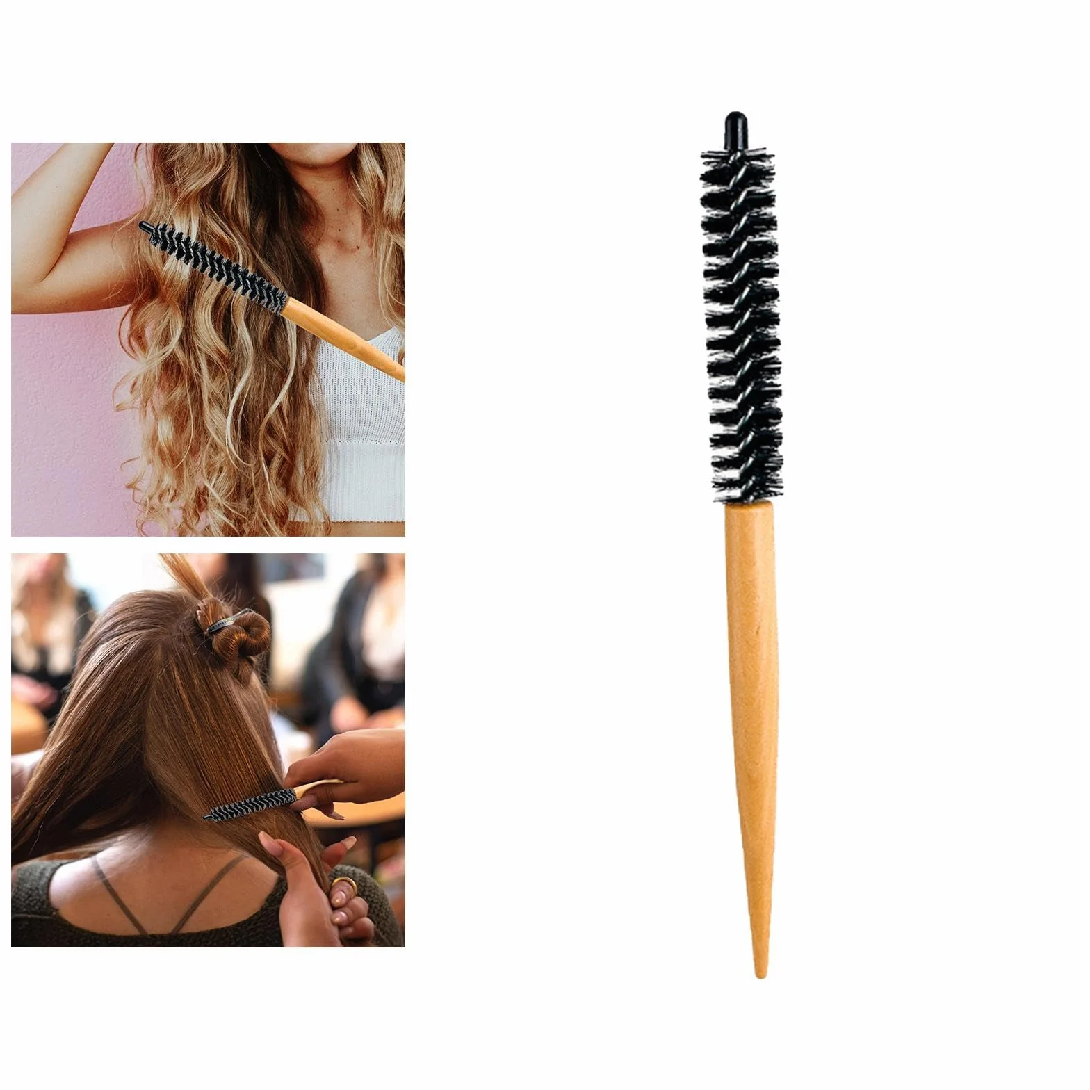 Brosse à cheveux ronde poils nylon brushing domicile coiffures bouclées cheveux courts