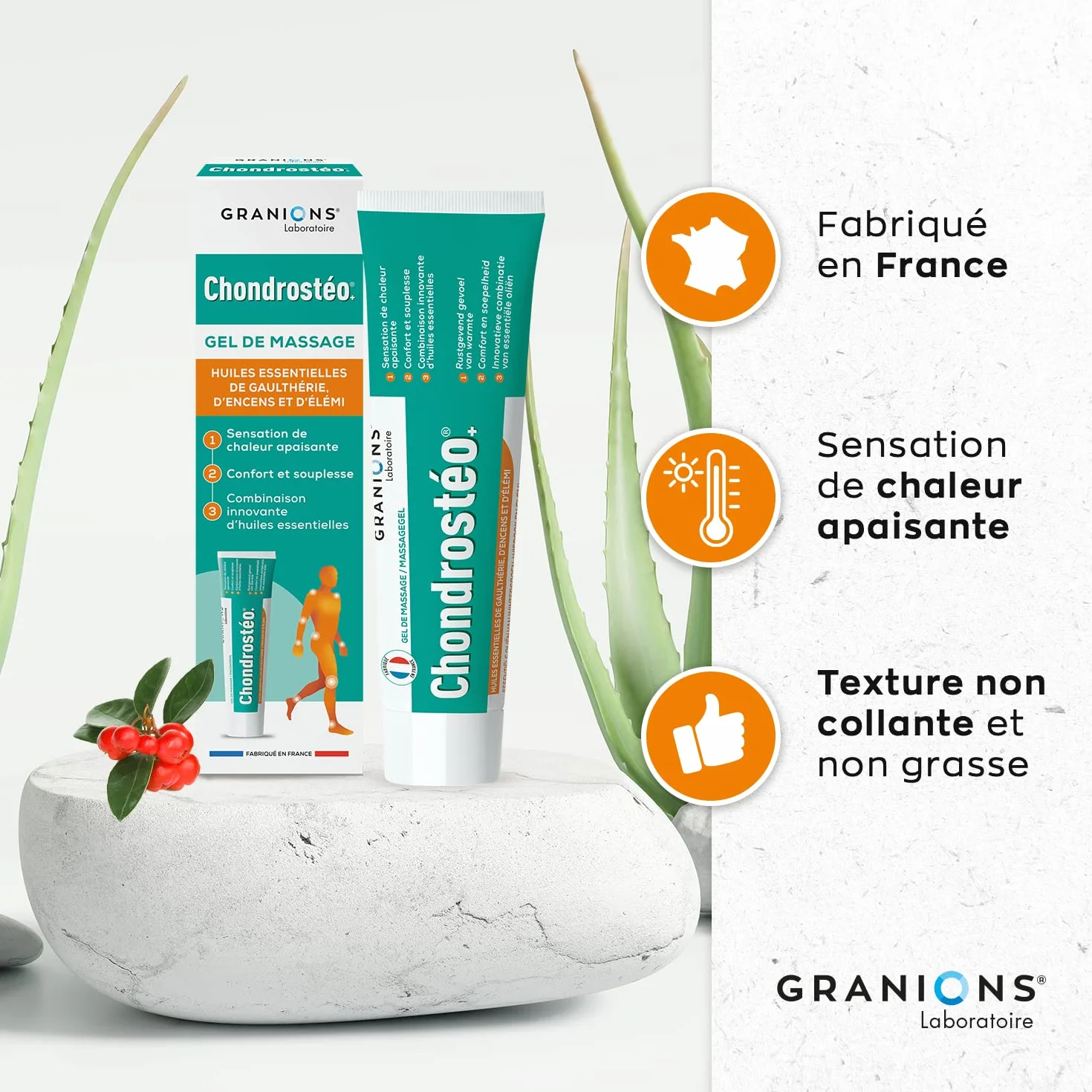 GRANIONS Chondrostéo Gel de Massage Chauffant Décontractant Musculaire Fort Articulations & Muscles Huiles Essentielles 100 ml