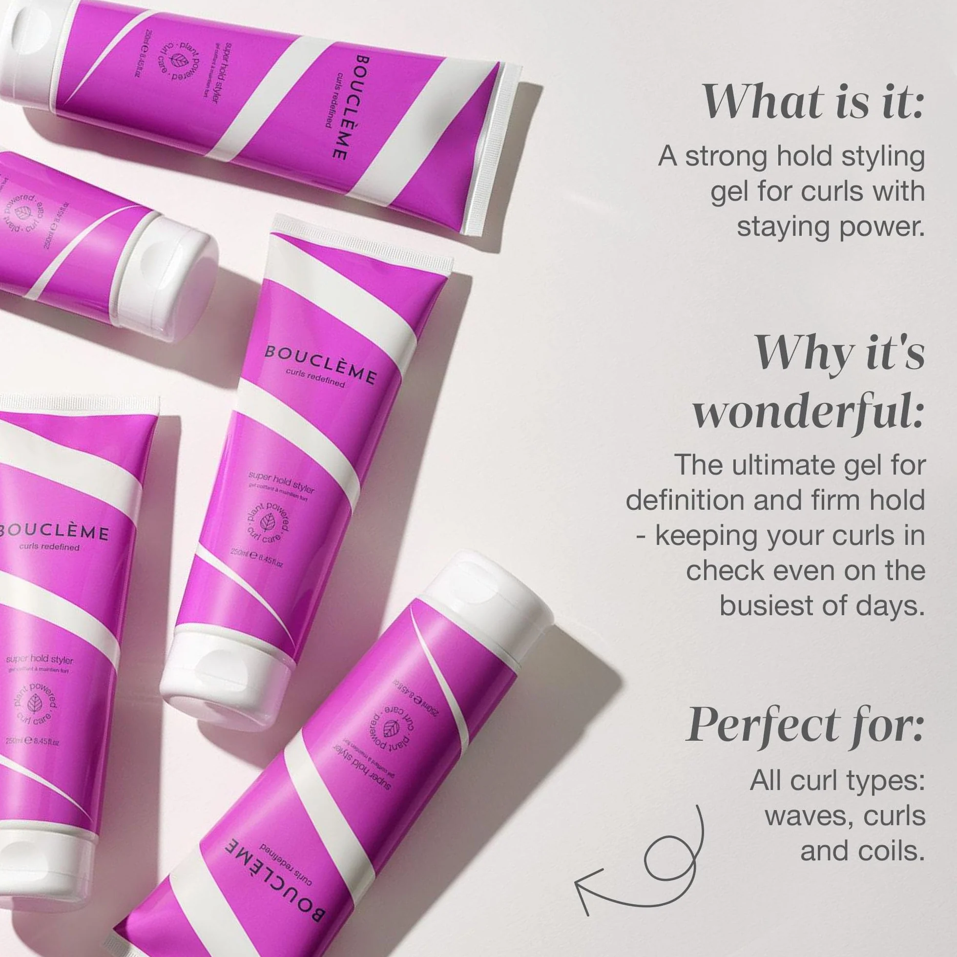 Bouclème - Super Hold Styler - Gel coiffant améliorant les boucles - 99 % d'ingrédients d'origine naturelle et végétalien - 300 ml