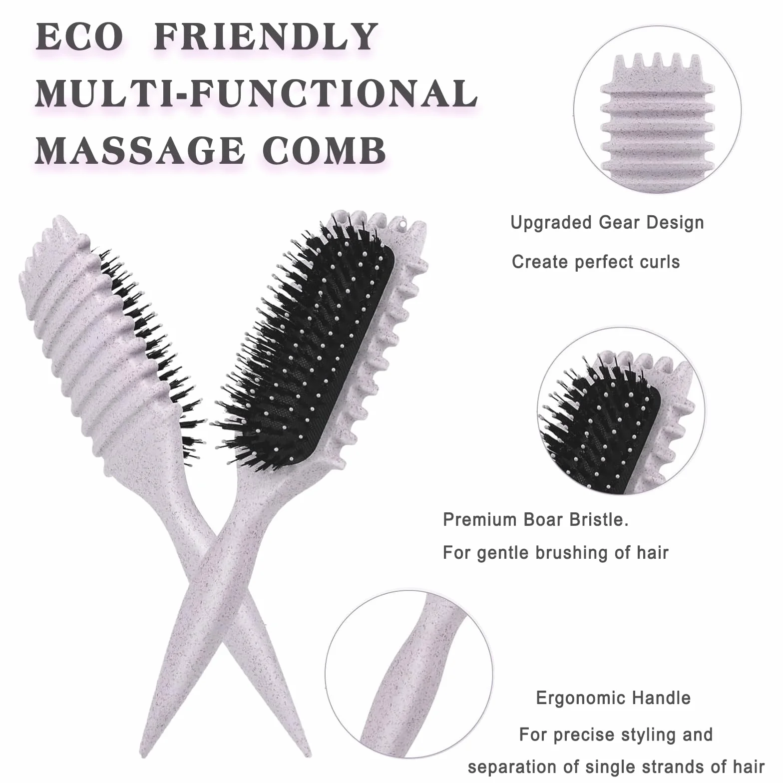 Brosse Cheveux Bouclés Anti-Frizz Démêlante Rebondissement Beige