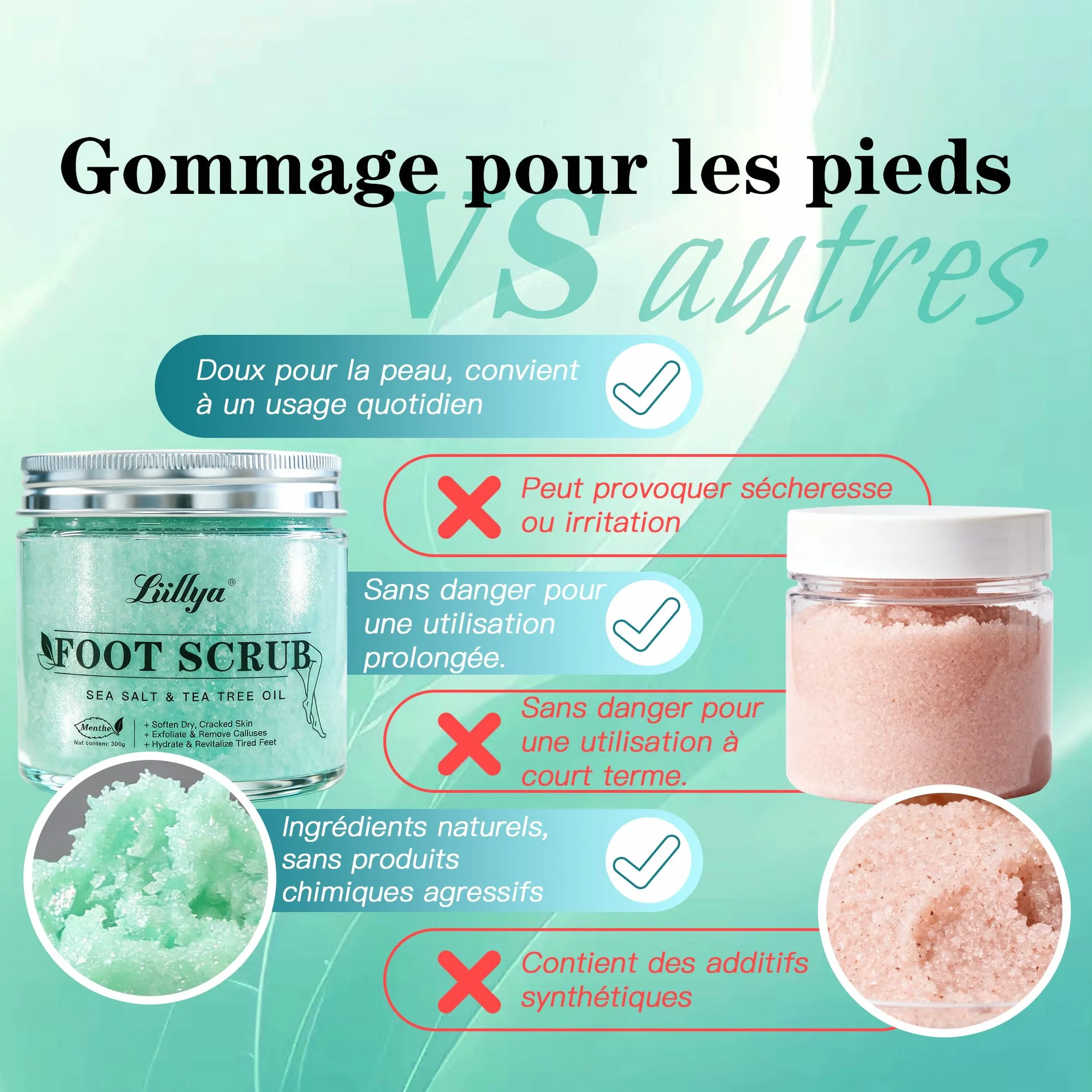 Gommage Corps & Pieds Naturel au Sel Marin, Arbre à Thé & Menthe Poivrée – Exfoliant Hydratant pour Peau Sèche, Talons & Callosités, 300g