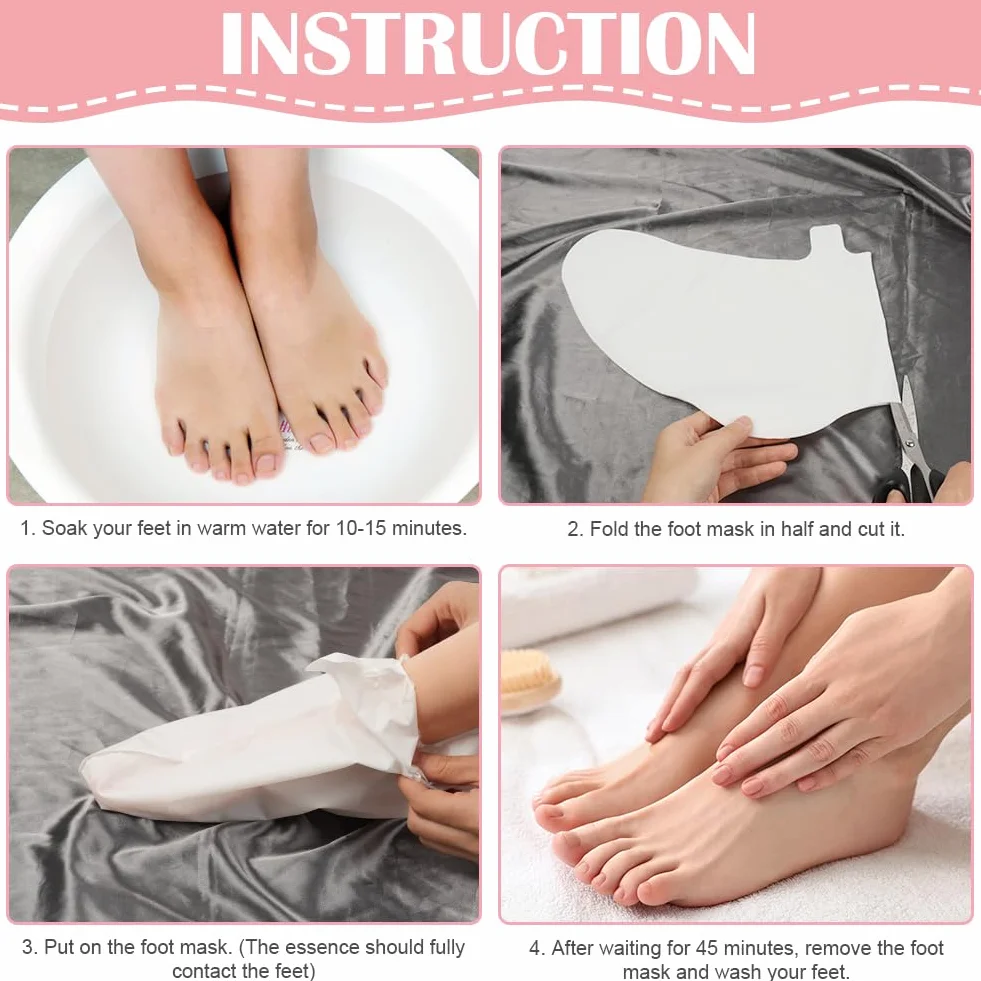 Masque Pieds Peeling Exfoliant 4 Paires Saveur Rose, Chaussette Exfoliante Hydratante pour Callosités et Pieds Secs