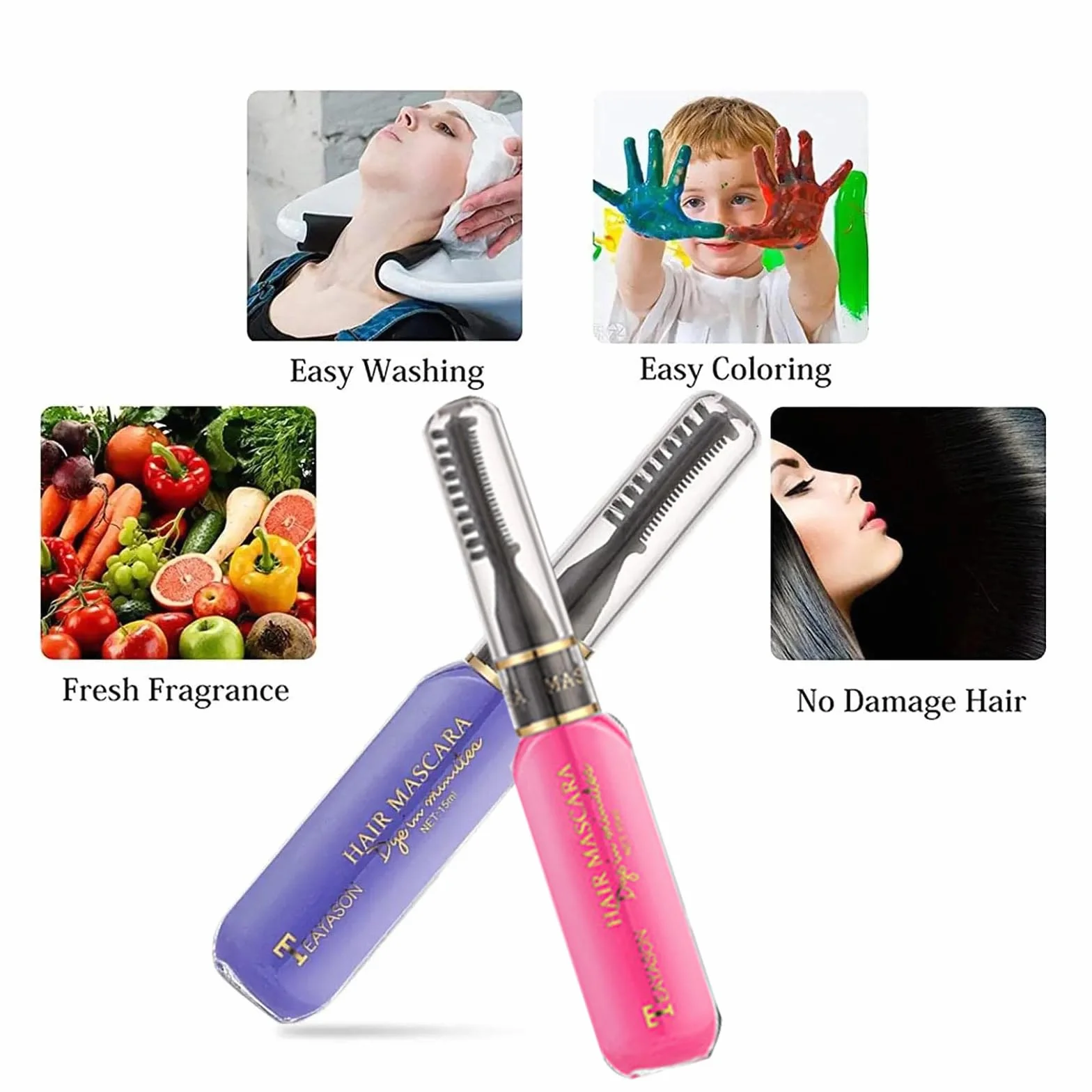 Mascara Colorant Pour Cheveux Temporaire 6 Couleurs Lavable Arc-en-ciel
