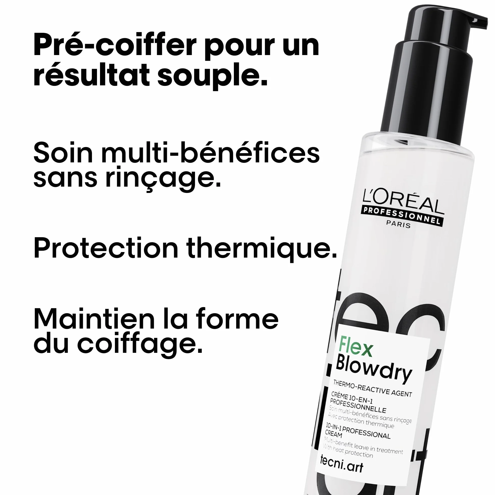 L'OREAL PROFESSIONNEL - Crème 10-en-1 Flex Blowdry Tecni Art - Soin Multi-Bénéfices, Thermoprotecteur & Anti-Frisottis - Facilite Le Brushing - Sans Rinçage - Cheveux Raides à Bouclés - 150 ml