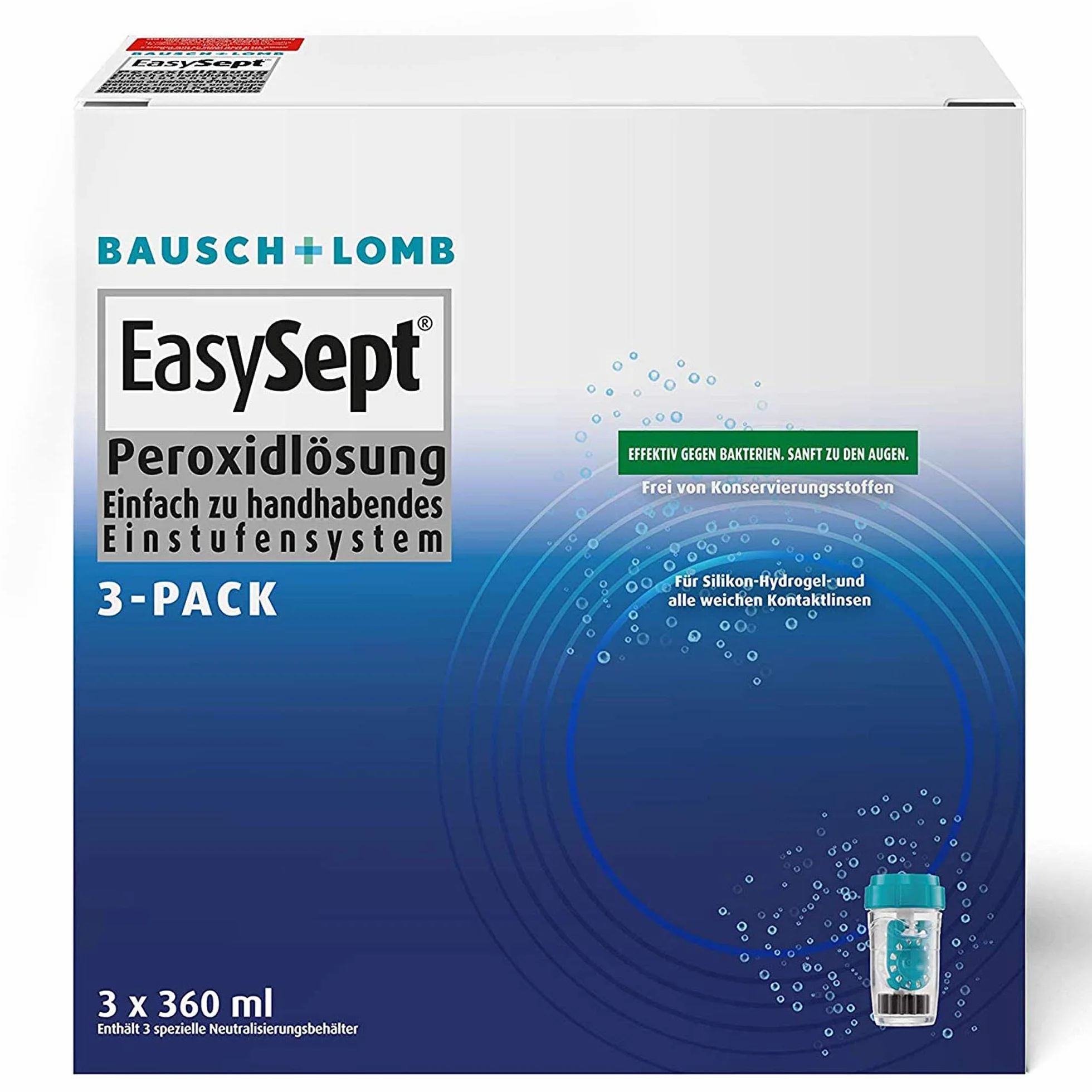 Bausch + Lomb EasySept Nettoyant pour lentilles de contact en solution de peroxyde, 3 x 360 ml
