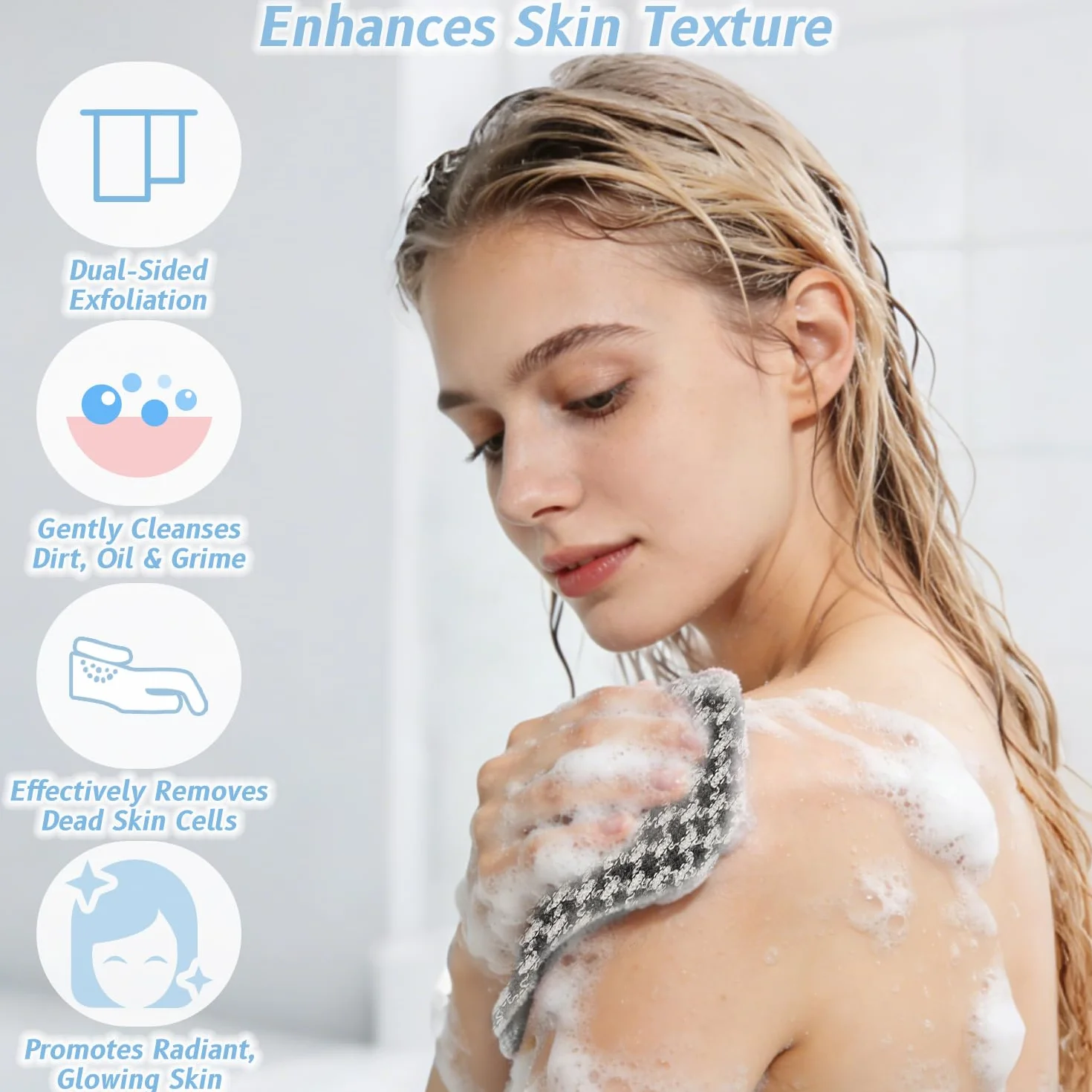 Serviette Exfoliante en Maille Longue 25 x 100 cm pour le Dos Hommes Femmes Noir Rose